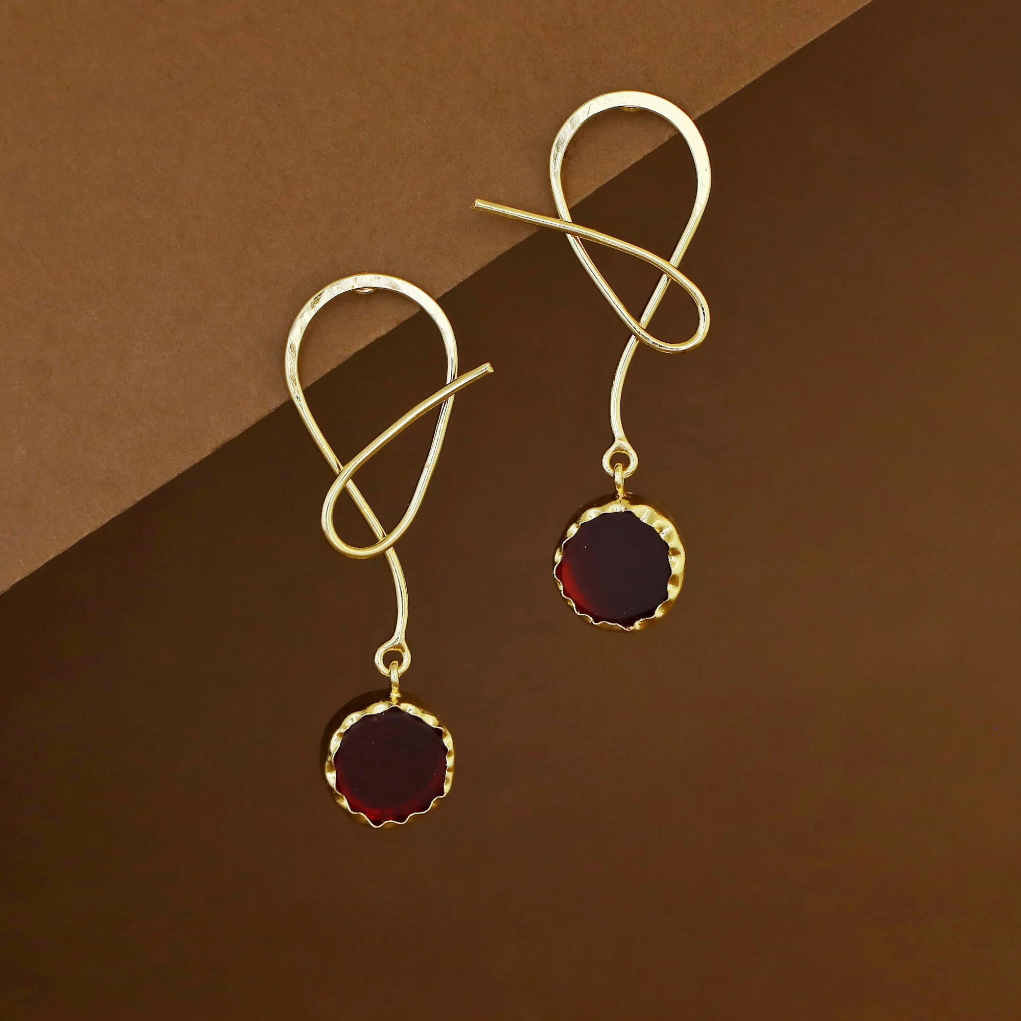 Golden Infinity Ribbon Raw Stone Earring - Image 11