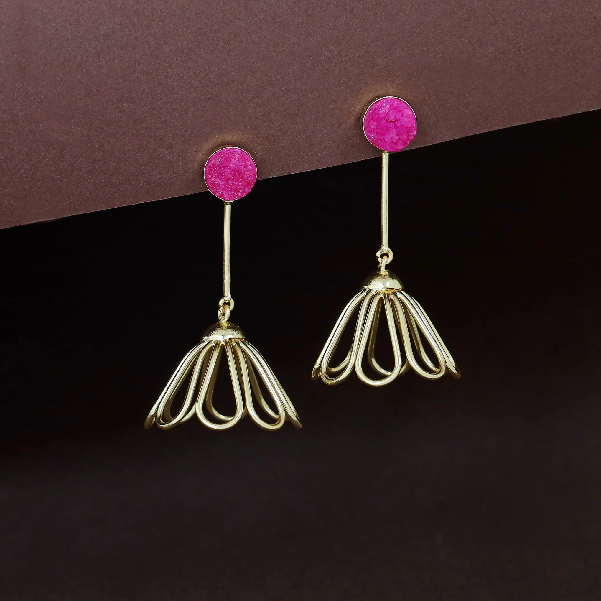 Golden Inverted Flower Druzy Earring - Image 10