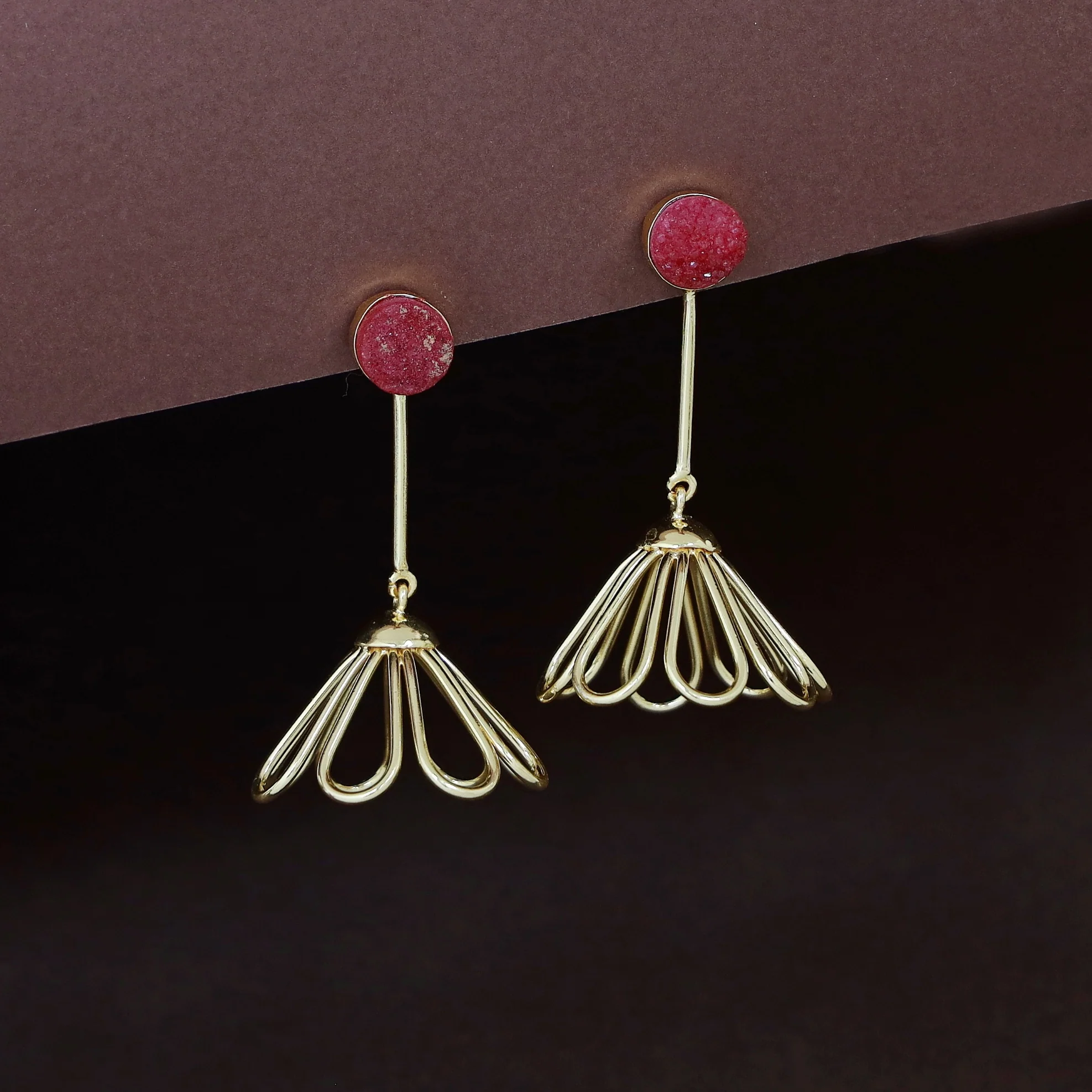 Golden Inverted Flower Druzy Earring - Image 11