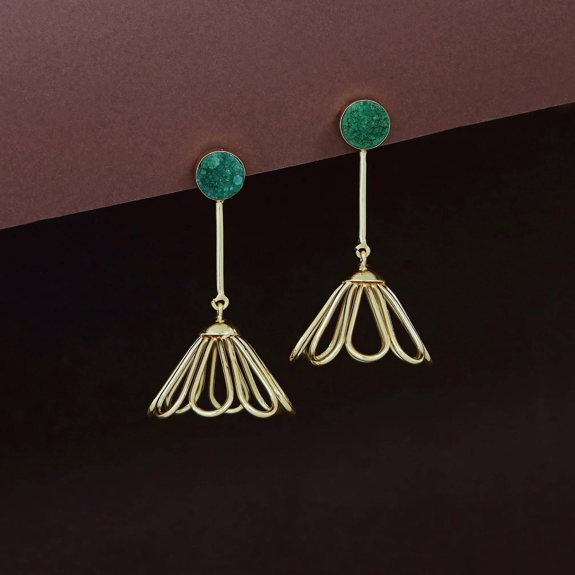 Golden Inverted Flower Druzy Earring - Image 12