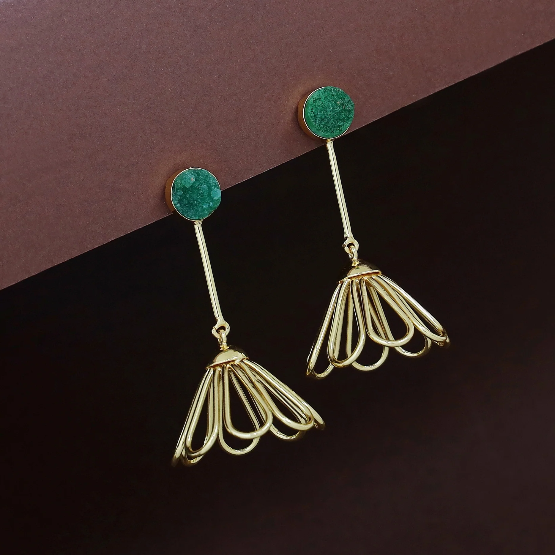Golden Inverted Flower Druzy Earring - Image 13