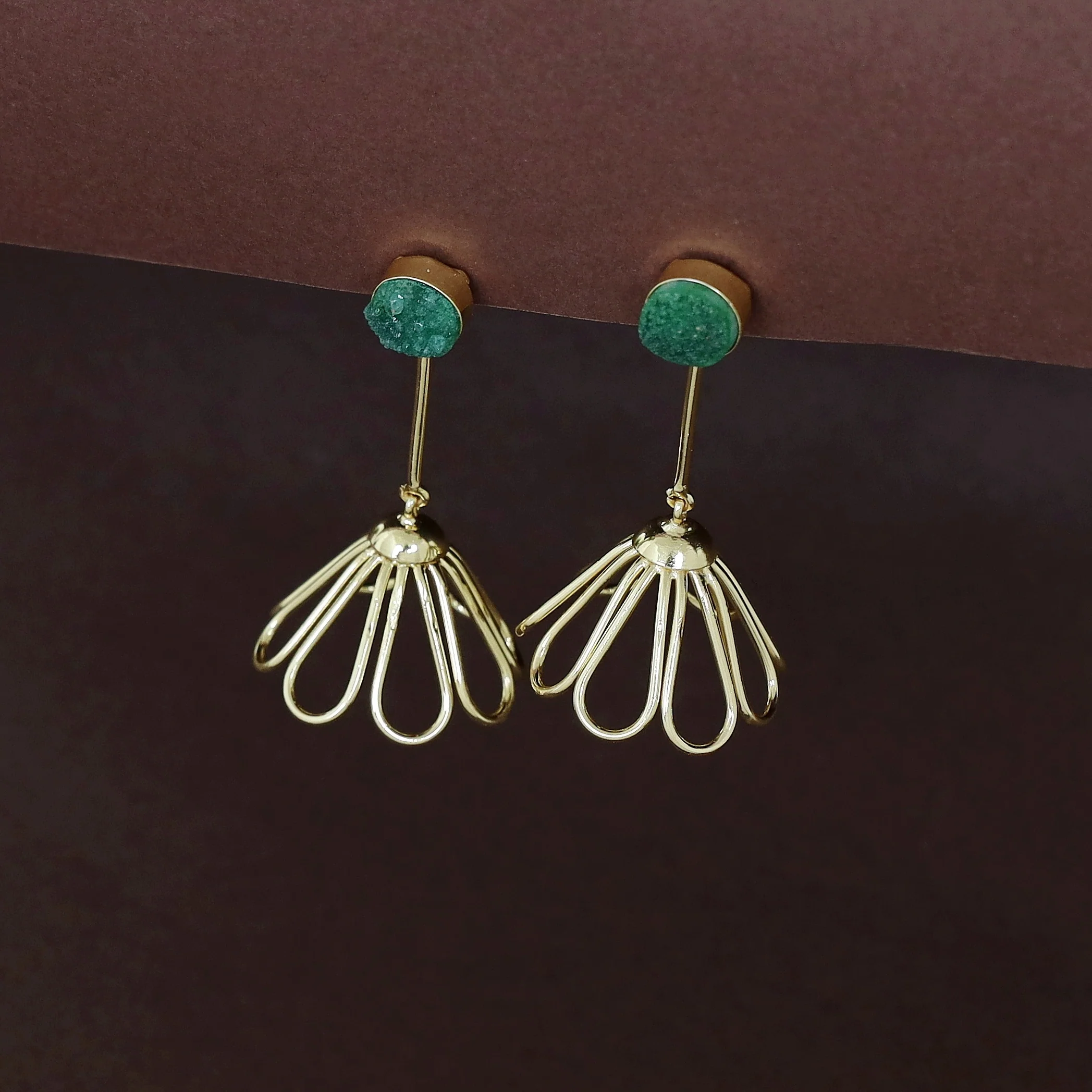Golden Inverted Flower Druzy Earring - Image 14