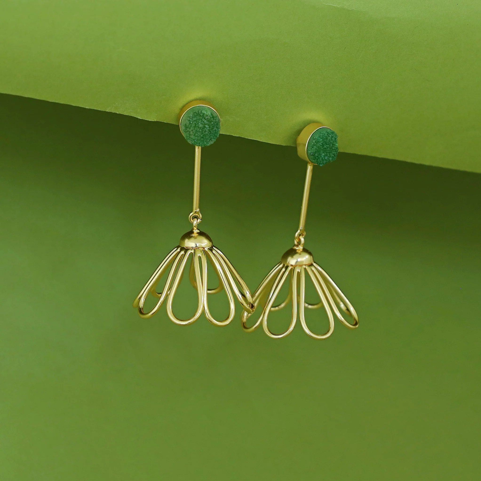 Golden Inverted Flower Druzy Earring - Image 2