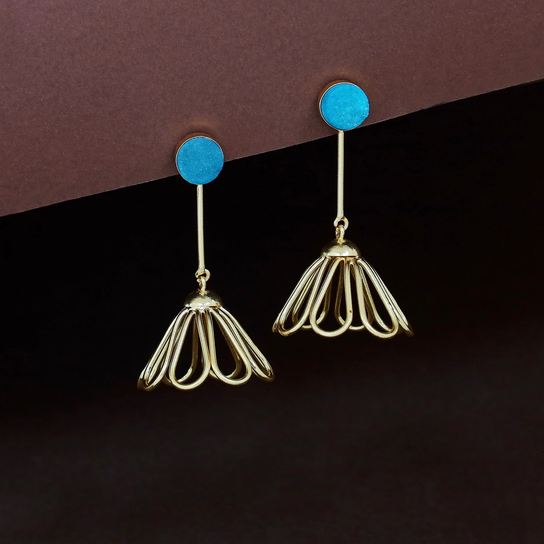 Golden Inverted Flower Druzy Earring - Image 3