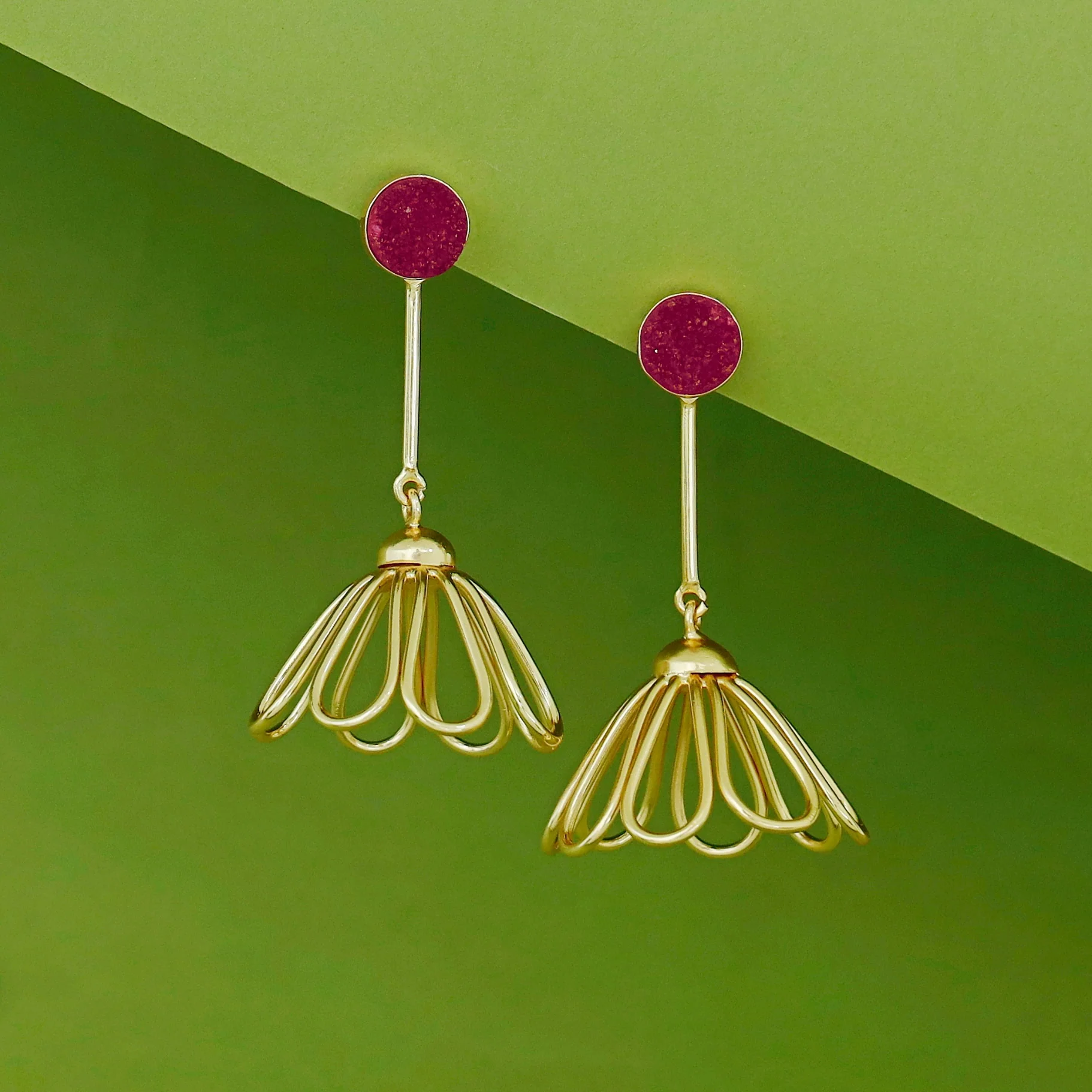 Golden Inverted Flower Druzy Earring - Image 4