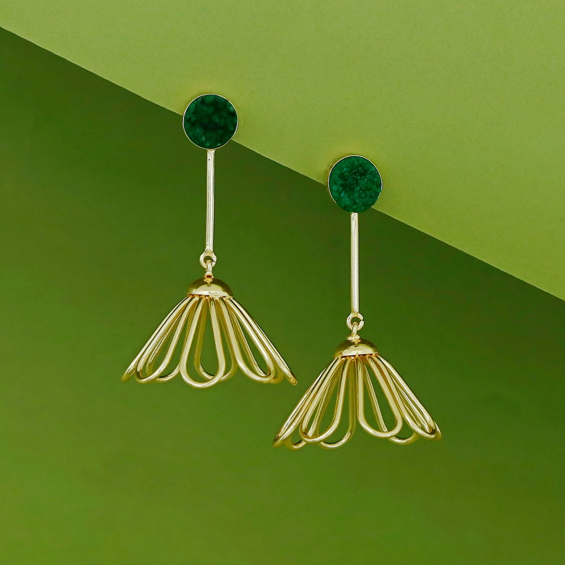 Golden Inverted Flower Druzy Earring - Image 5