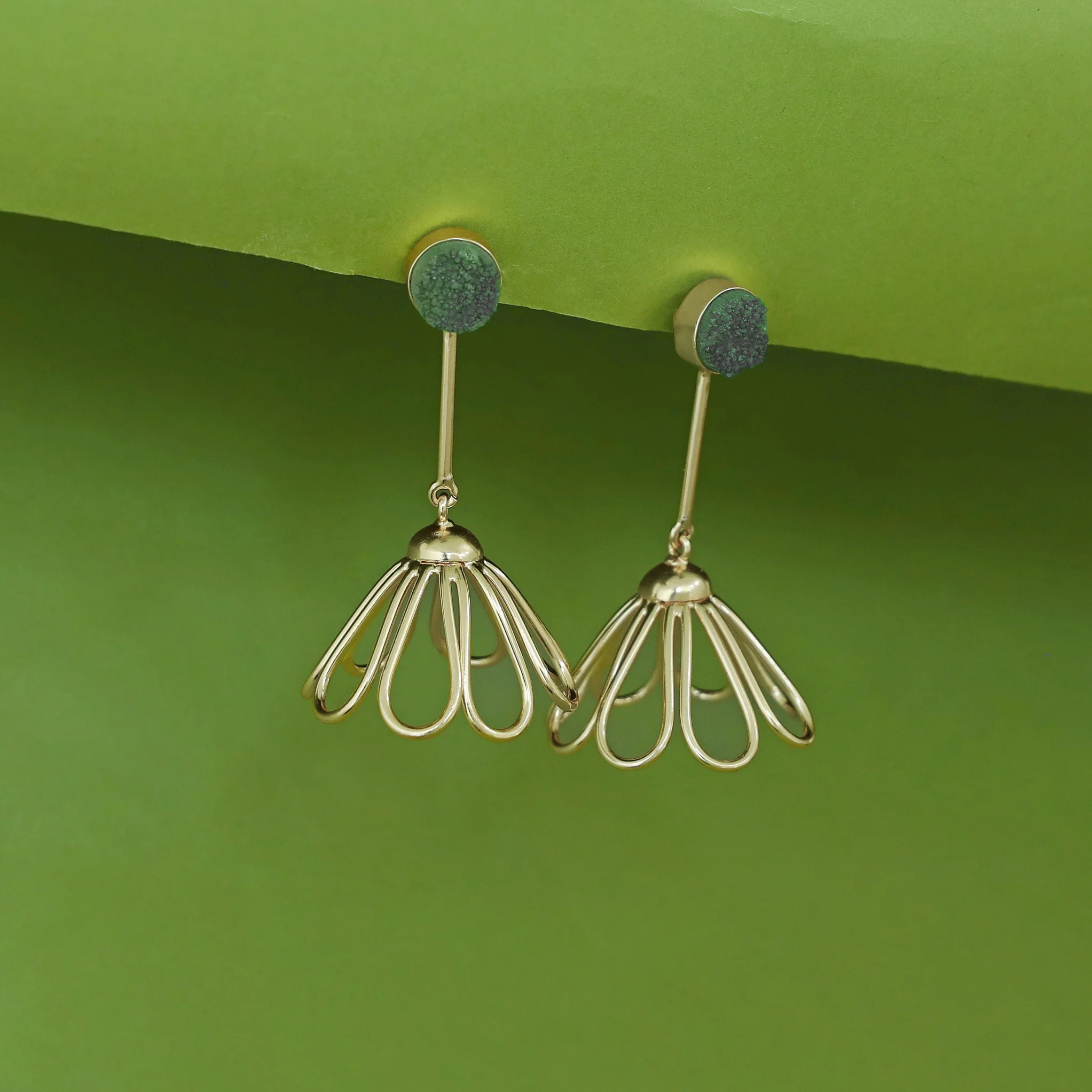 Golden Inverted Flower Druzy Earring - Image 6