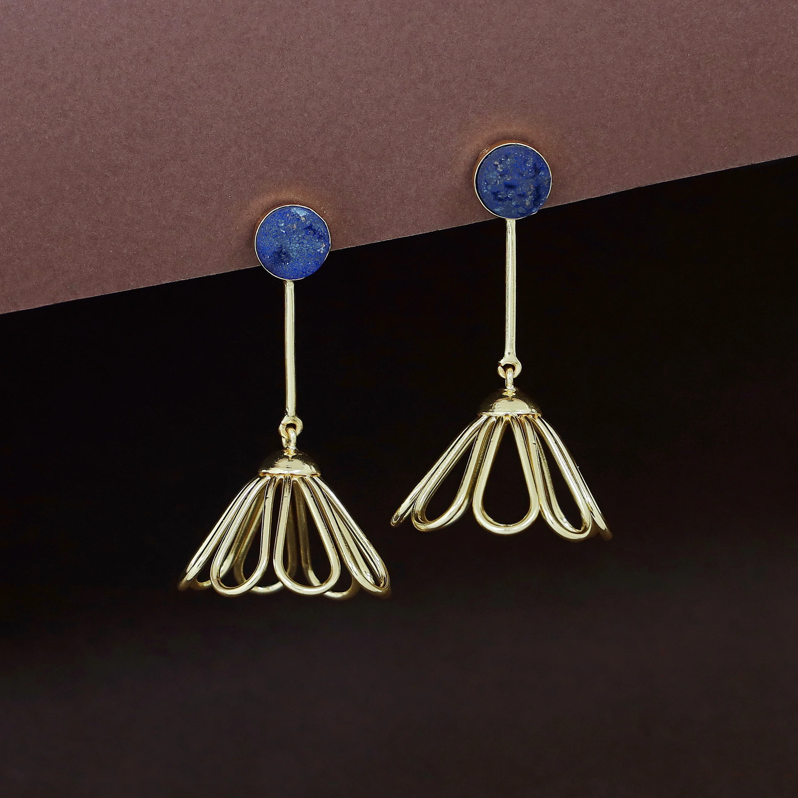 Golden Inverted Flower Druzy Earring - Image 7