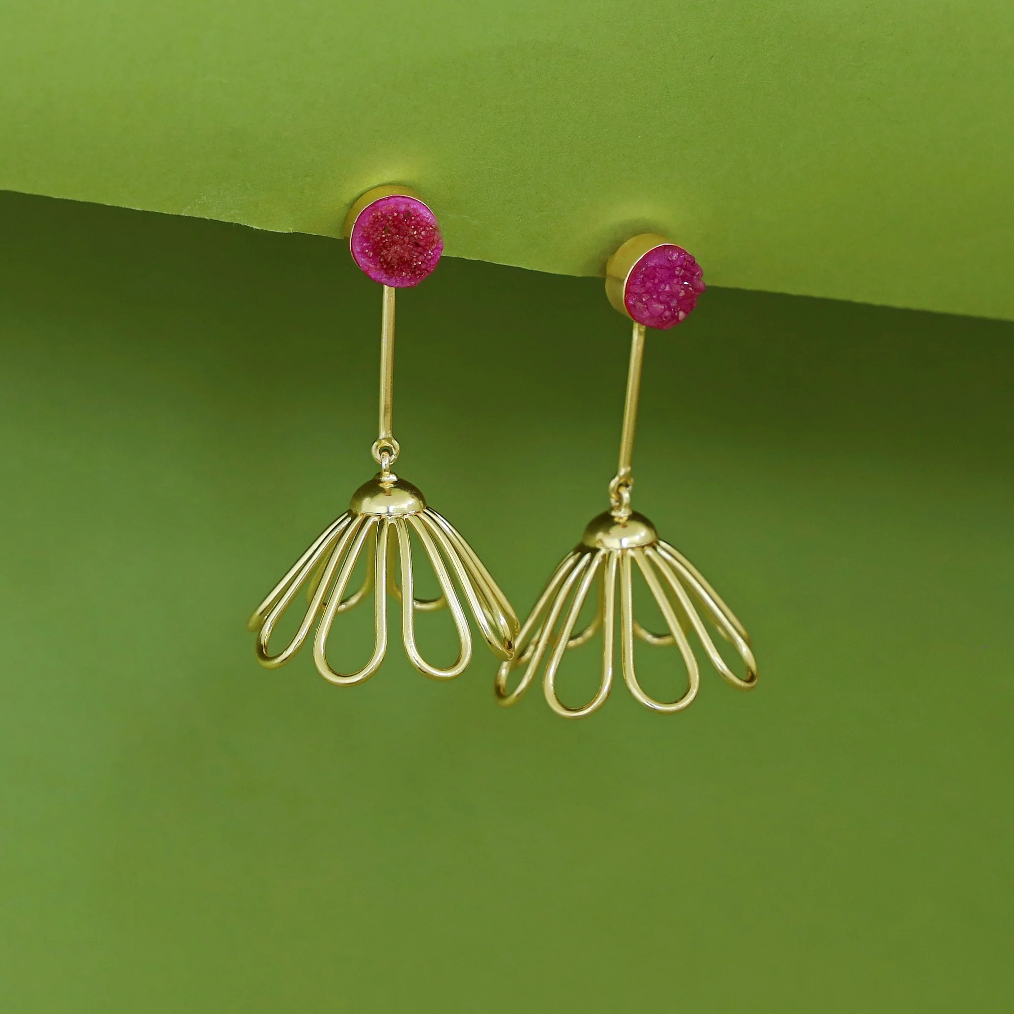 Golden Inverted Flower Druzy Earring - Image 8