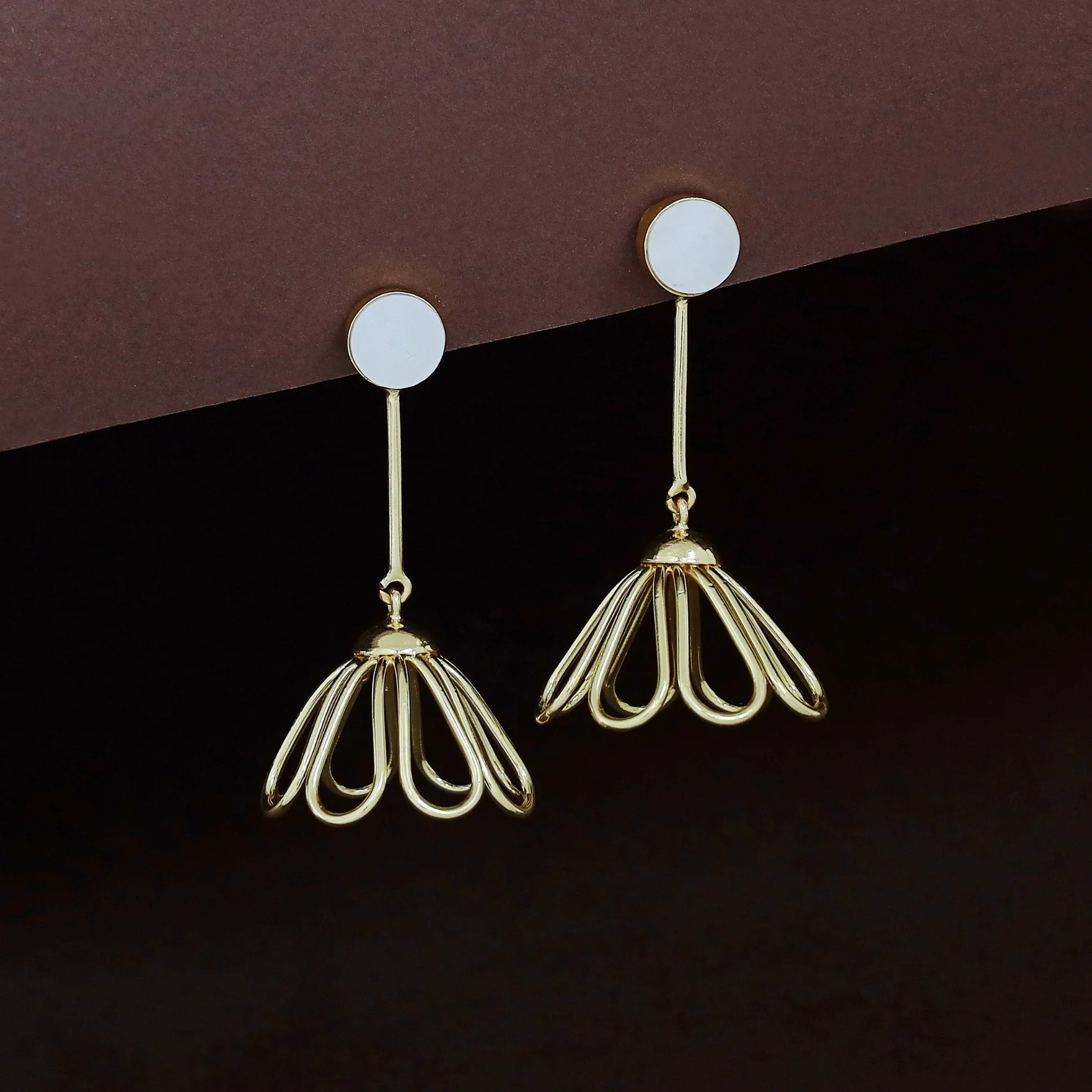 Golden Inverted Flower Druzy Earring - Image 9