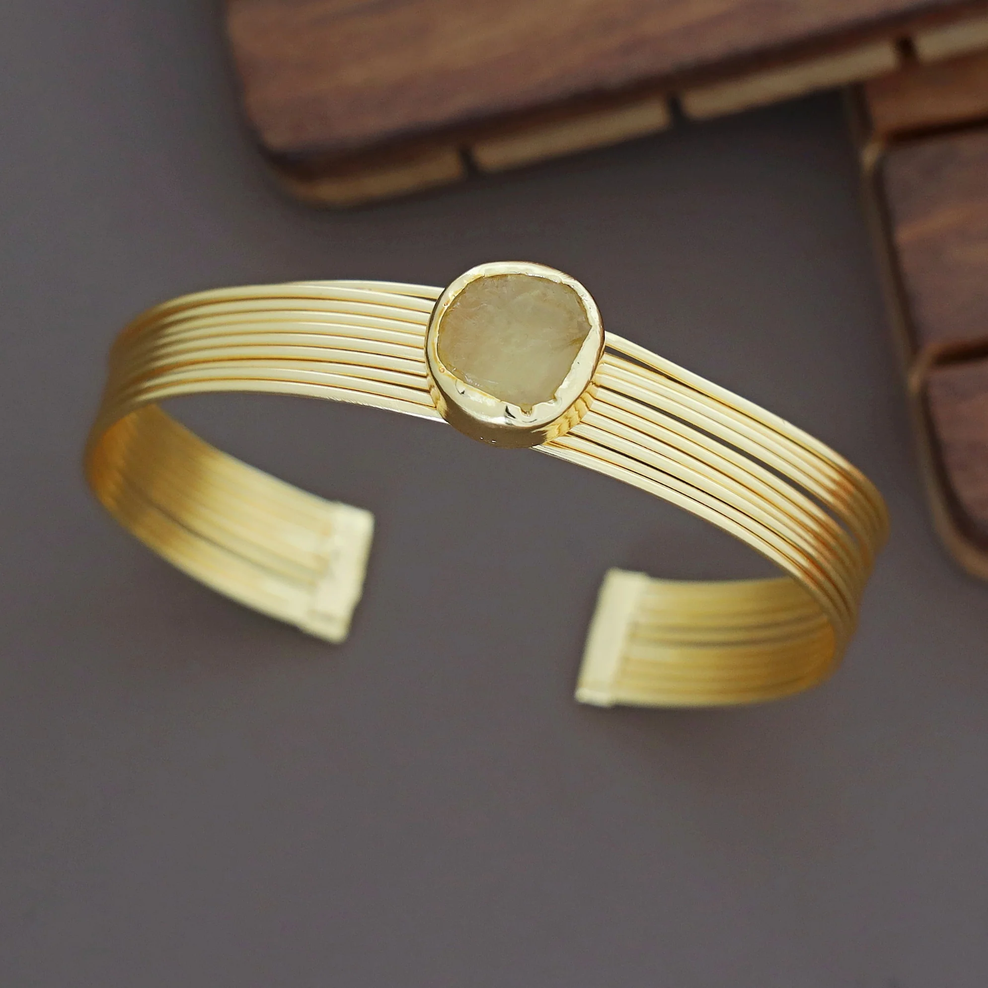 Golden Layered Raw Stone Bangle - Image 25