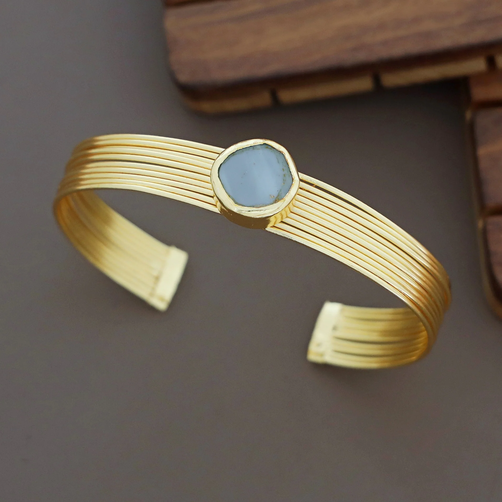 Golden Layered Raw Stone Bangle - Image 4