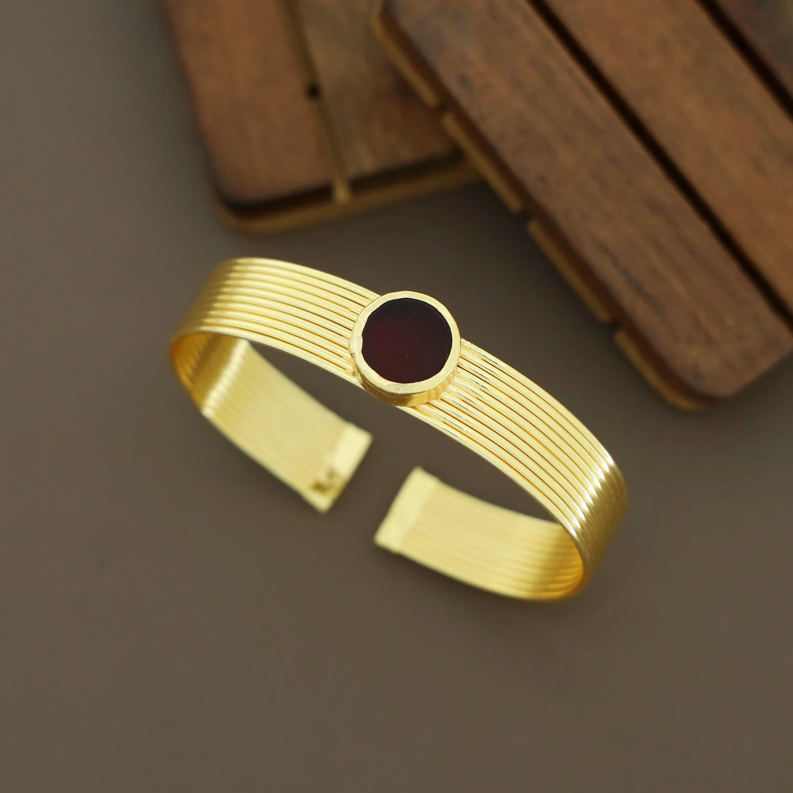 Golden Layered Raw Stone Bangle - Image 6