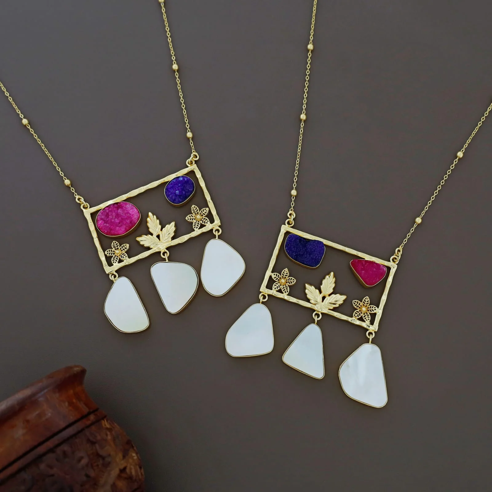 Irya Golden Leaf Druzy + MOP Neckpiece - Image 3