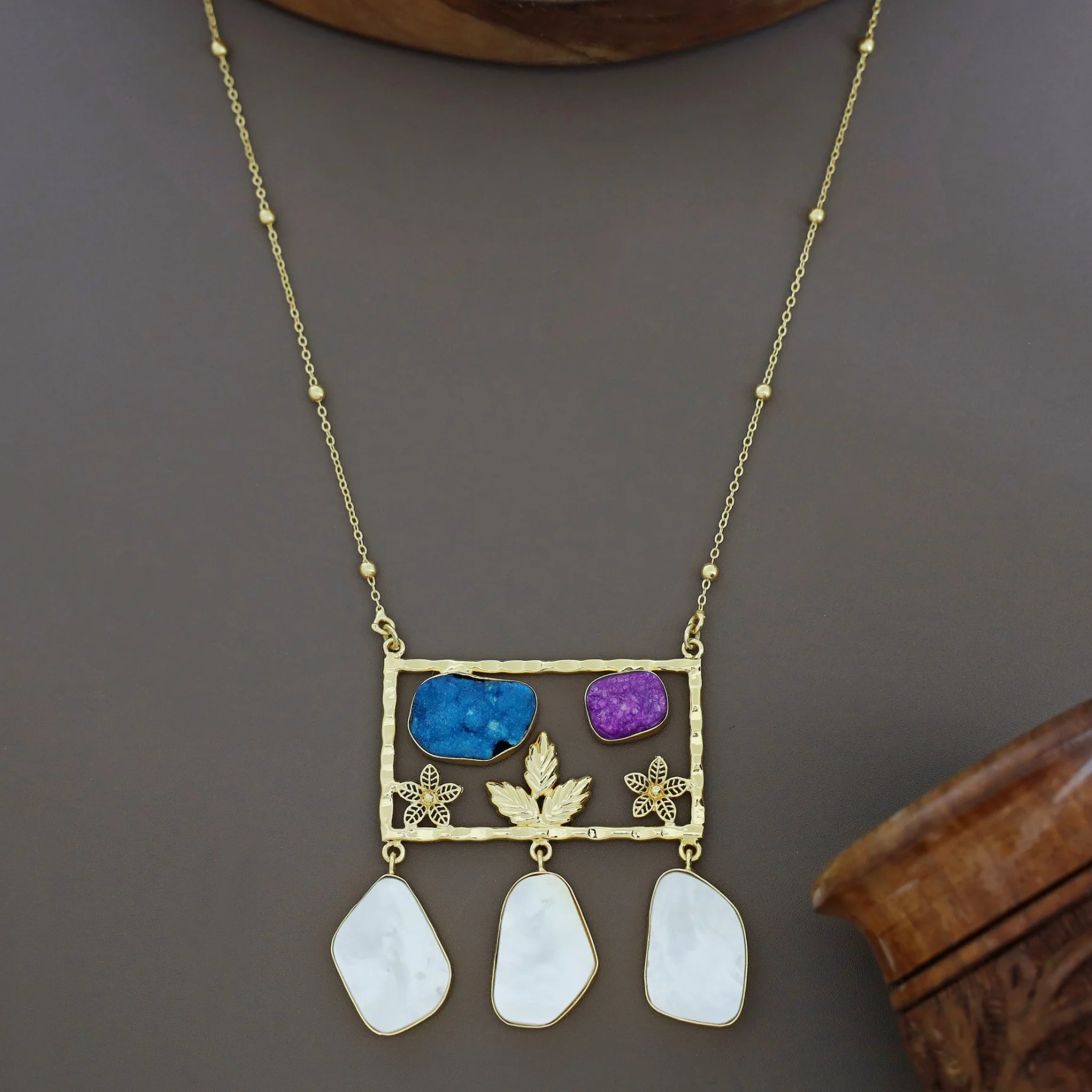 Irya Golden Leaf Druzy + MOP Neckpiece - Image 4