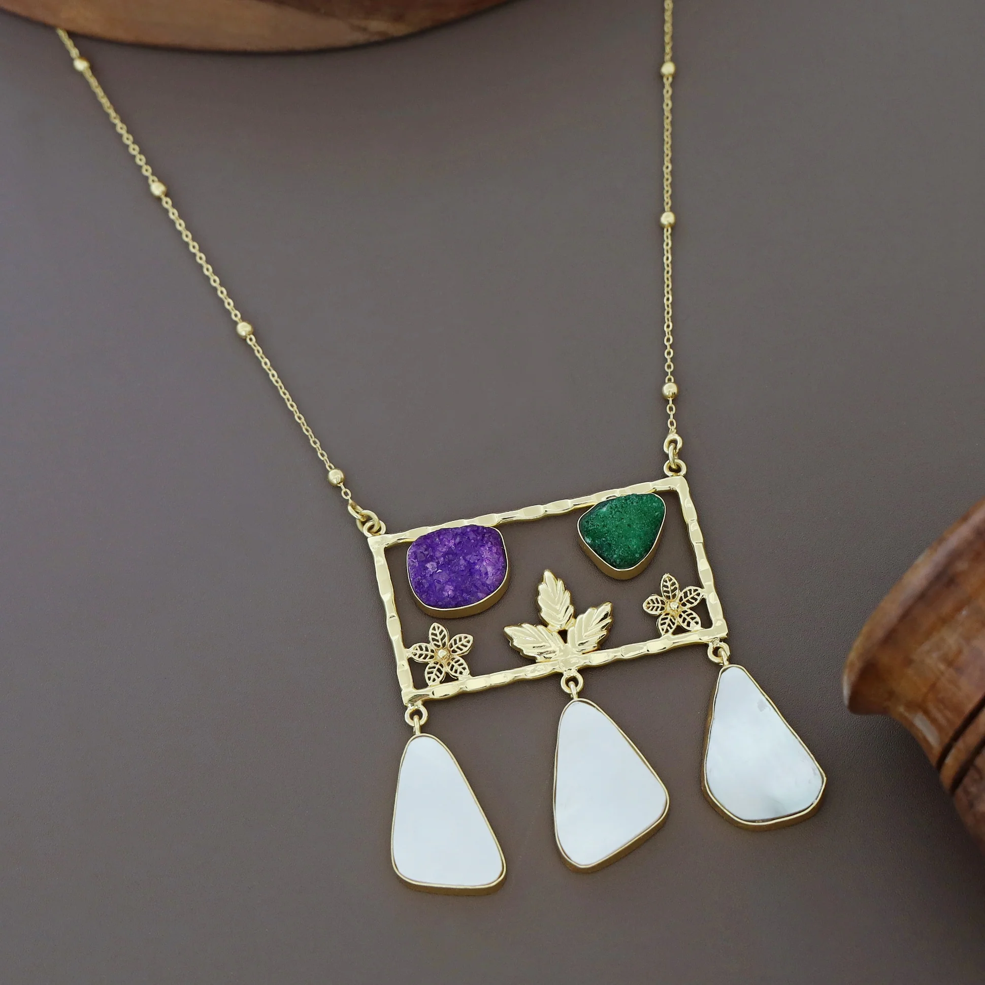 Irya Golden Leaf Druzy + MOP Neckpiece - Image 6