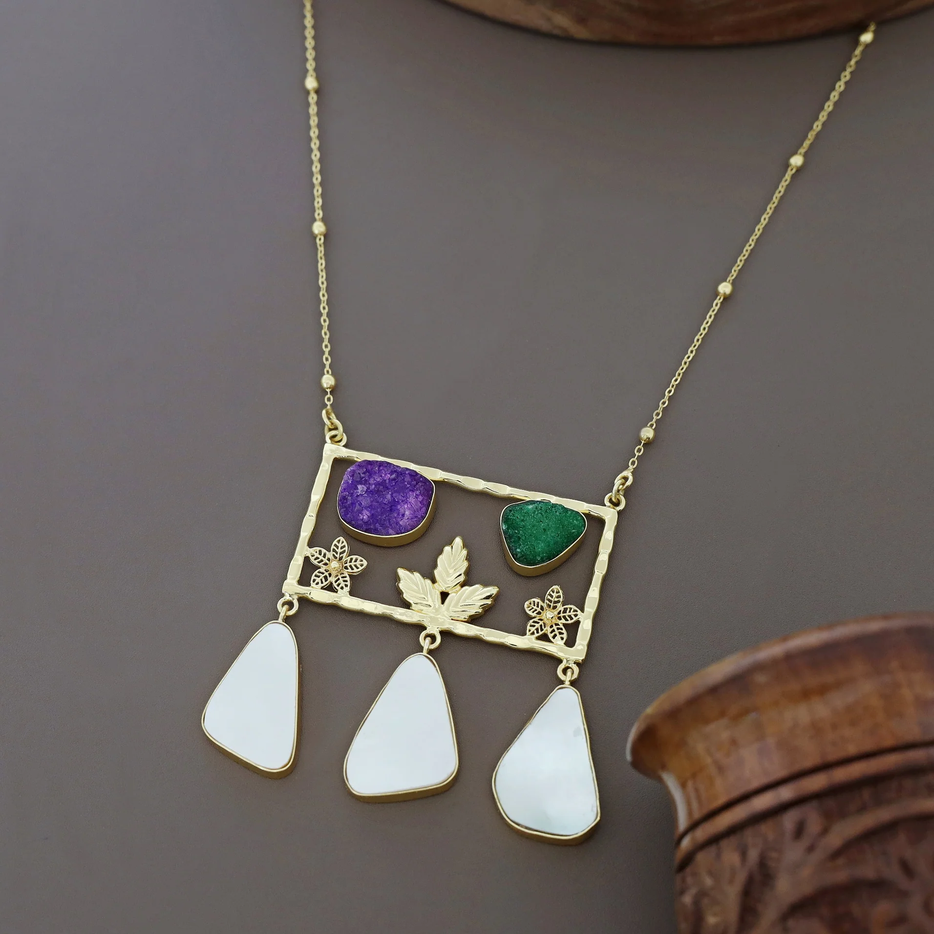 Irya Golden Leaf Druzy + MOP Neckpiece - Image 7
