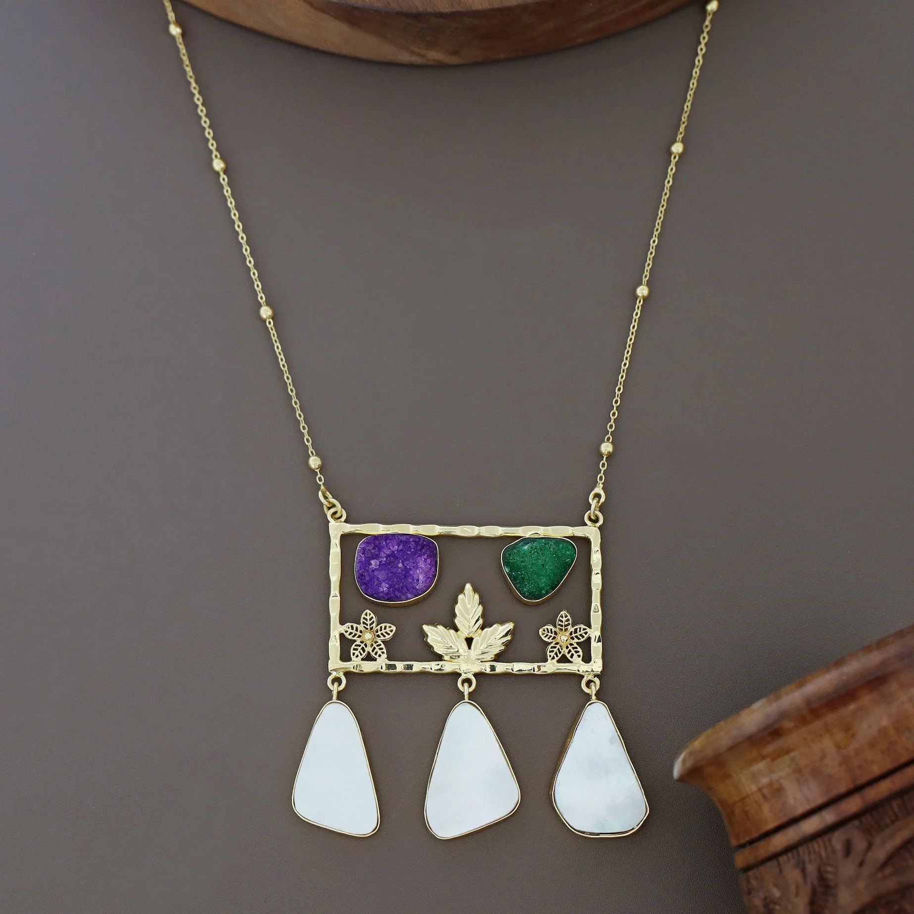 Irya Golden Leaf Druzy + MOP Neckpiece - Image 8