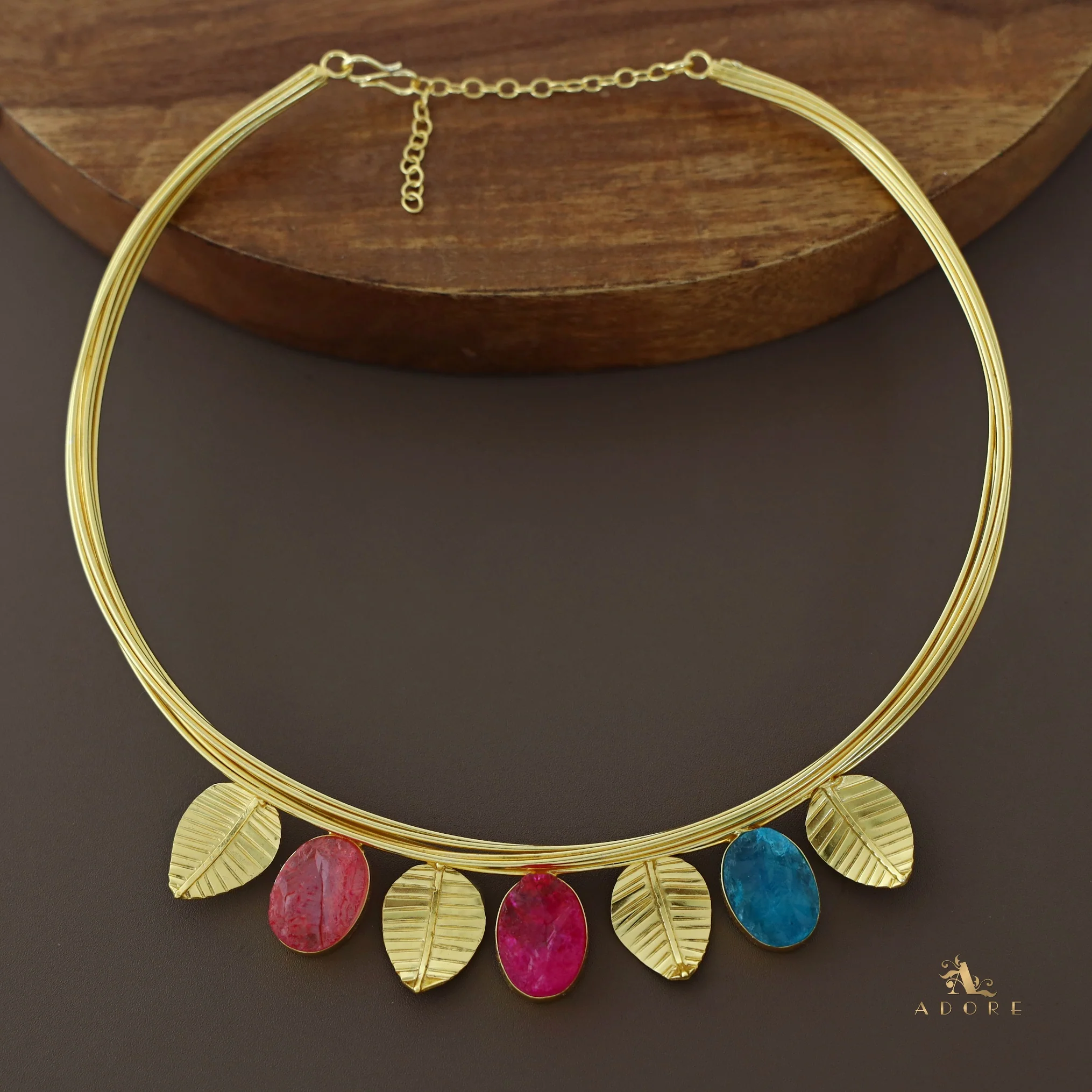 Golden Leaves And Tri Dyed Stone Neck Cuff - Image 10