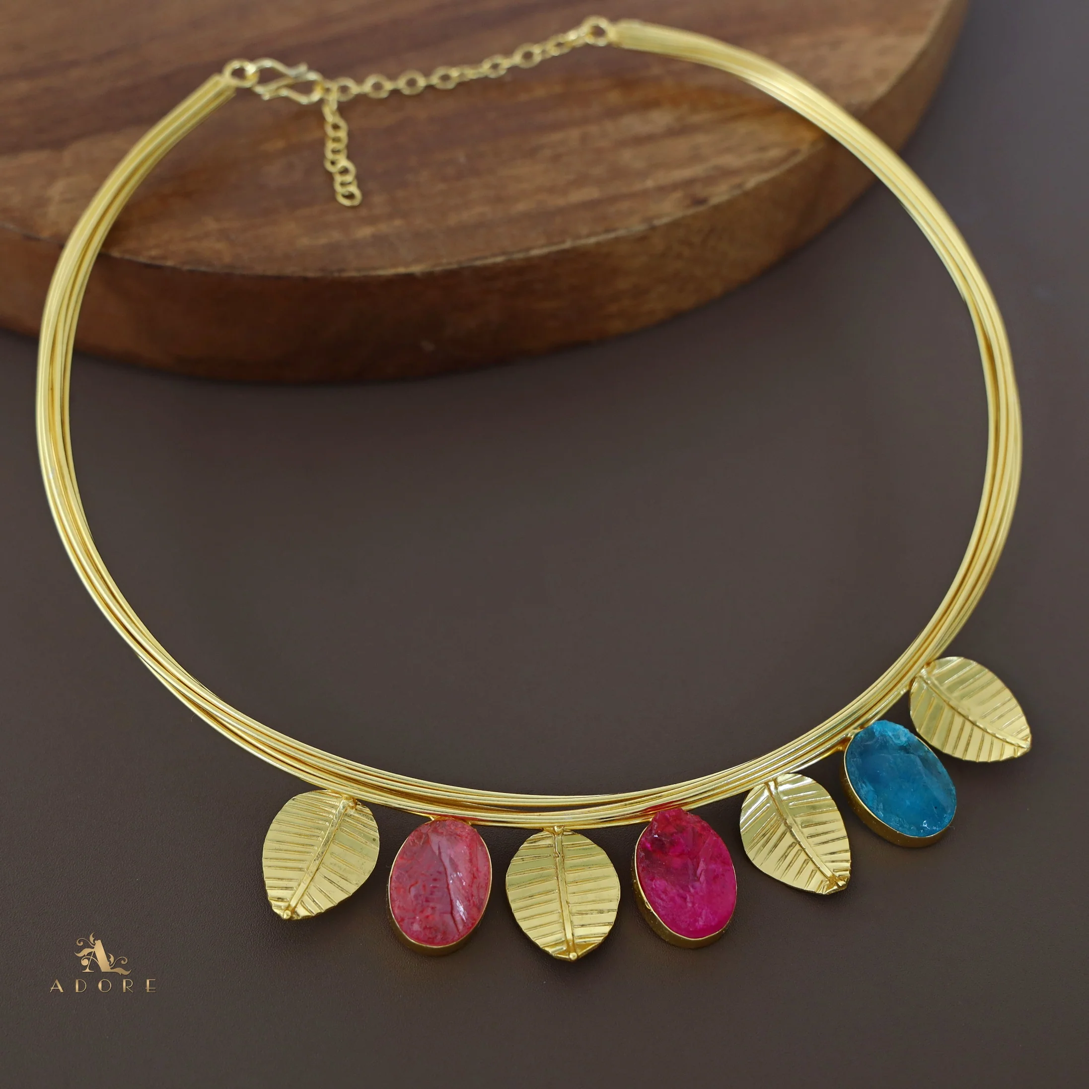 Golden Leaves And Tri Dyed Stone Neck Cuff - Image 11
