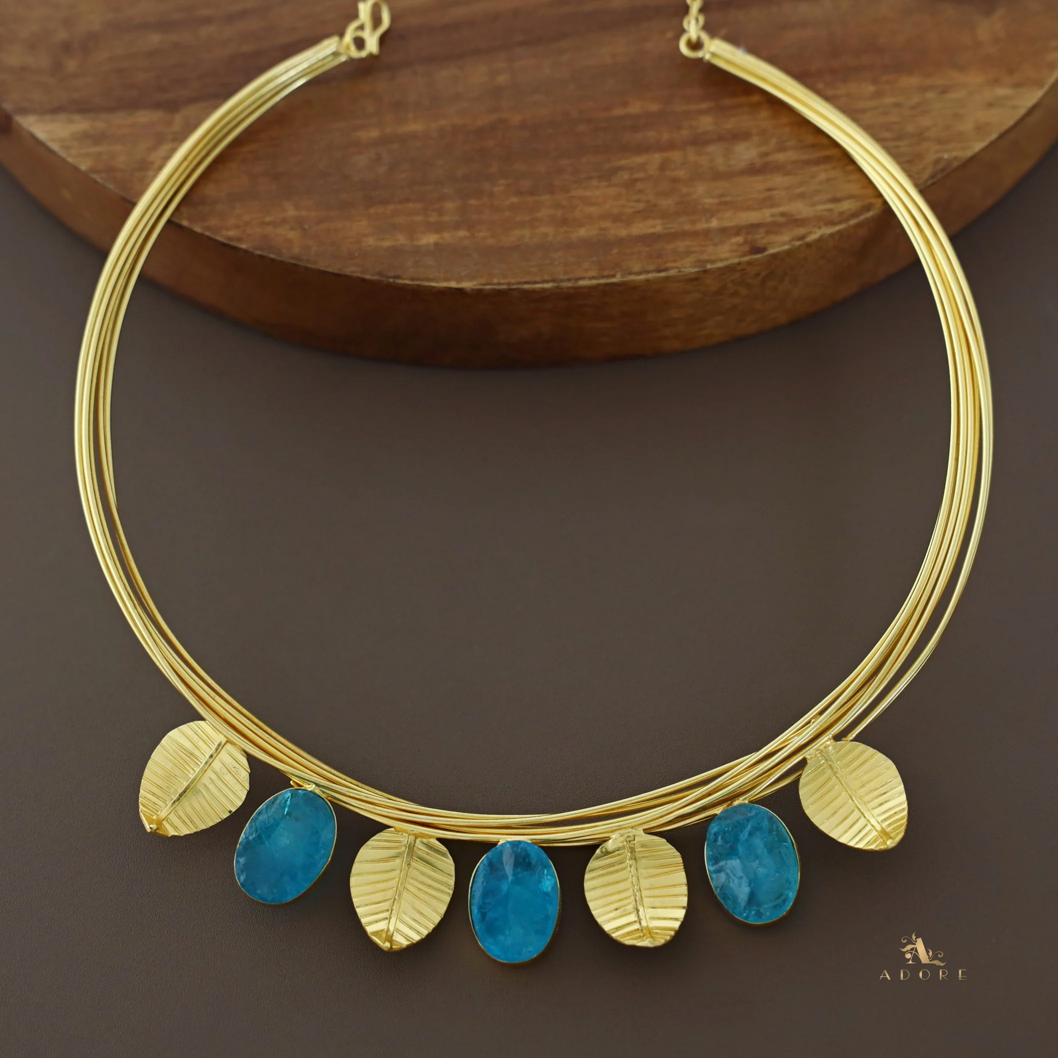 Golden Leaves And Tri Dyed Stone Neck Cuff - Image 3