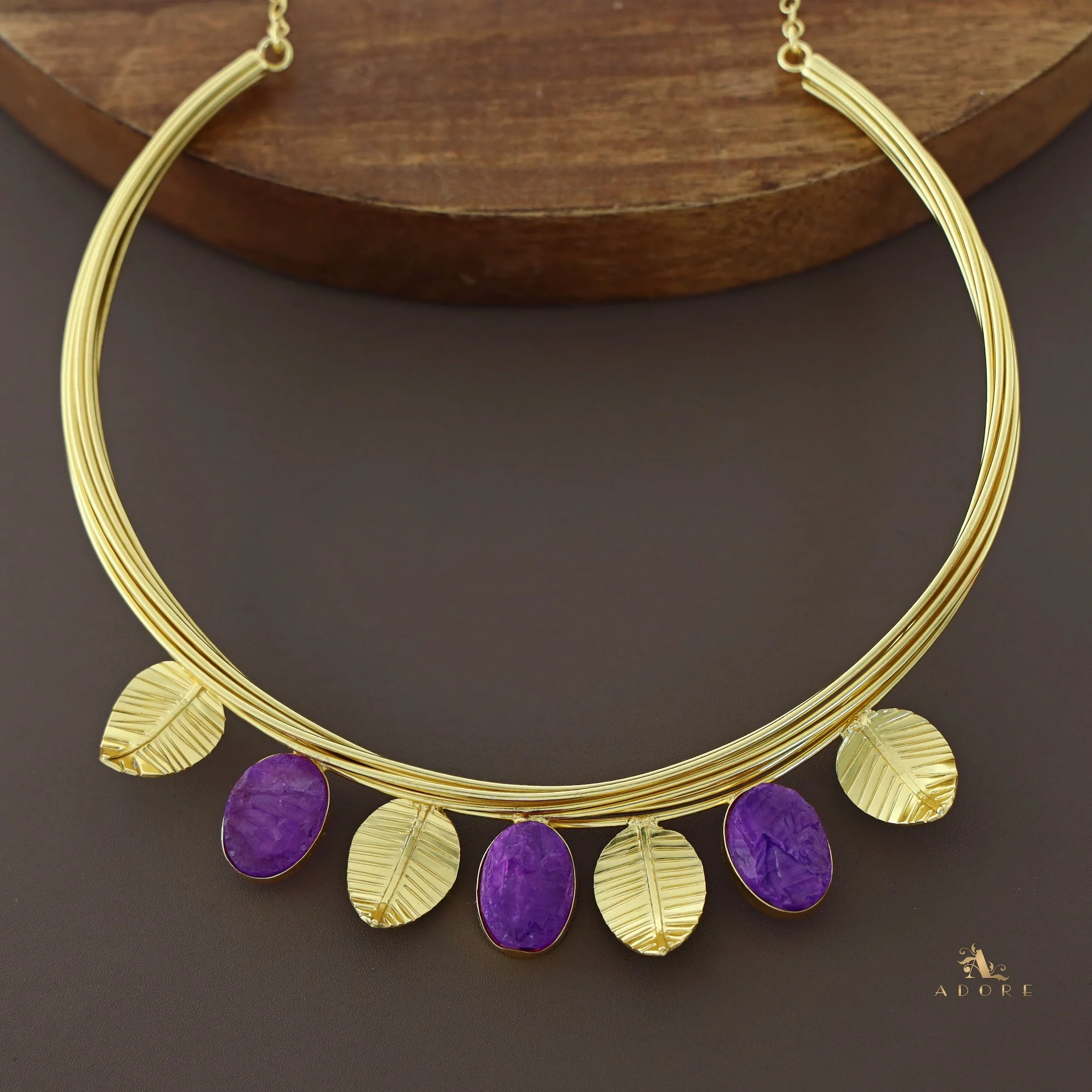 Golden Leaves And Tri Dyed Stone Neck Cuff - Image 4