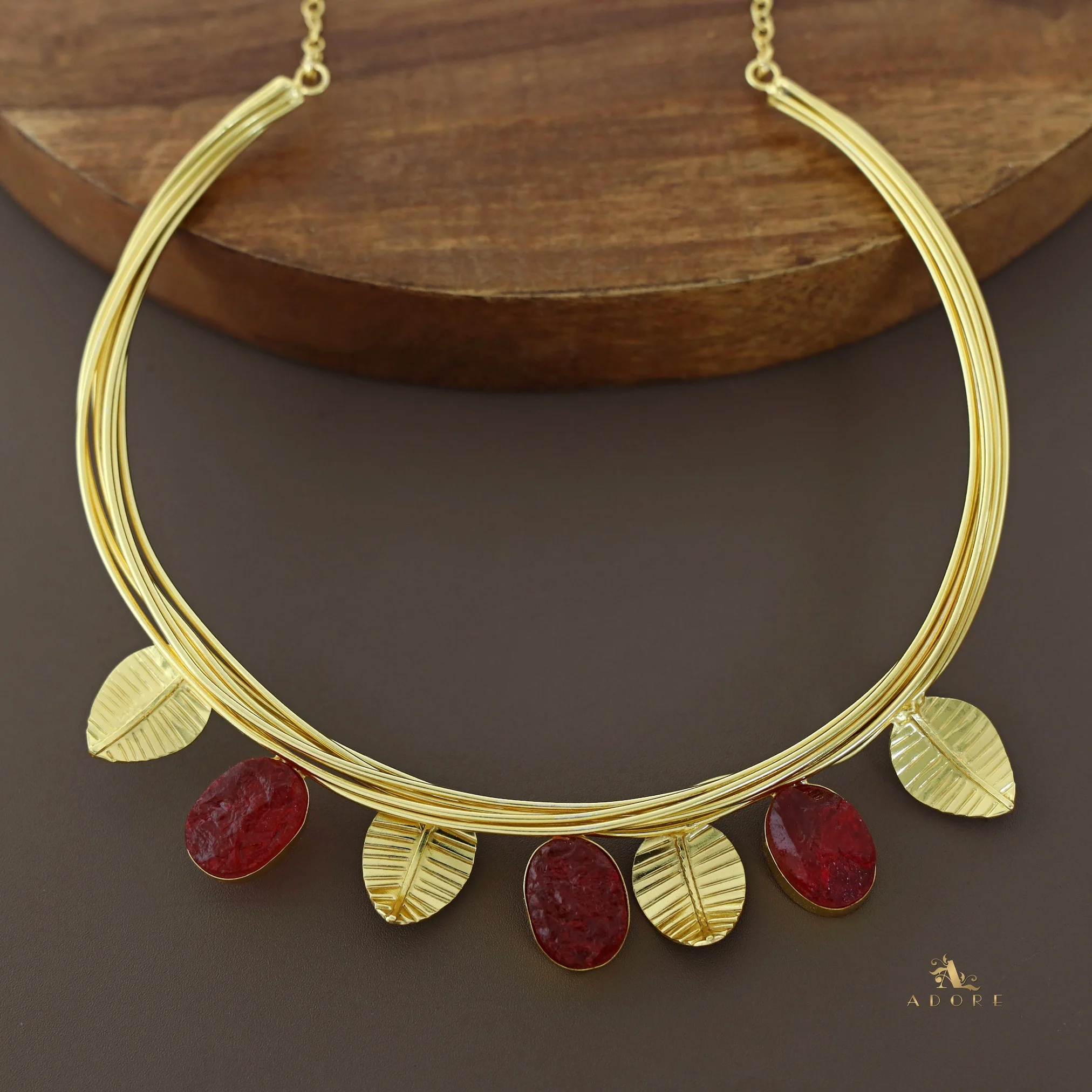 Golden Leaves And Tri Dyed Stone Neck Cuff - Image 5