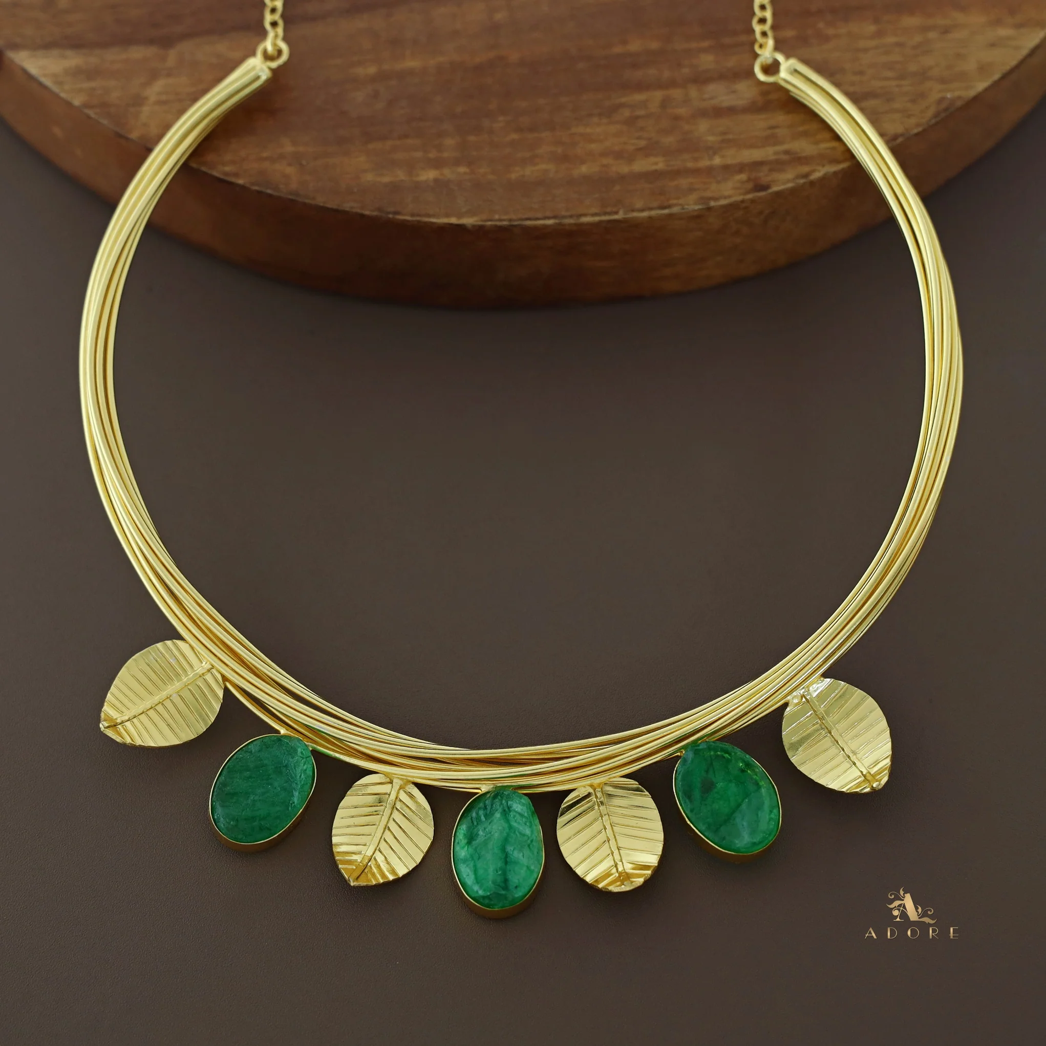 Golden Leaves And Tri Dyed Stone Neck Cuff - Image 6