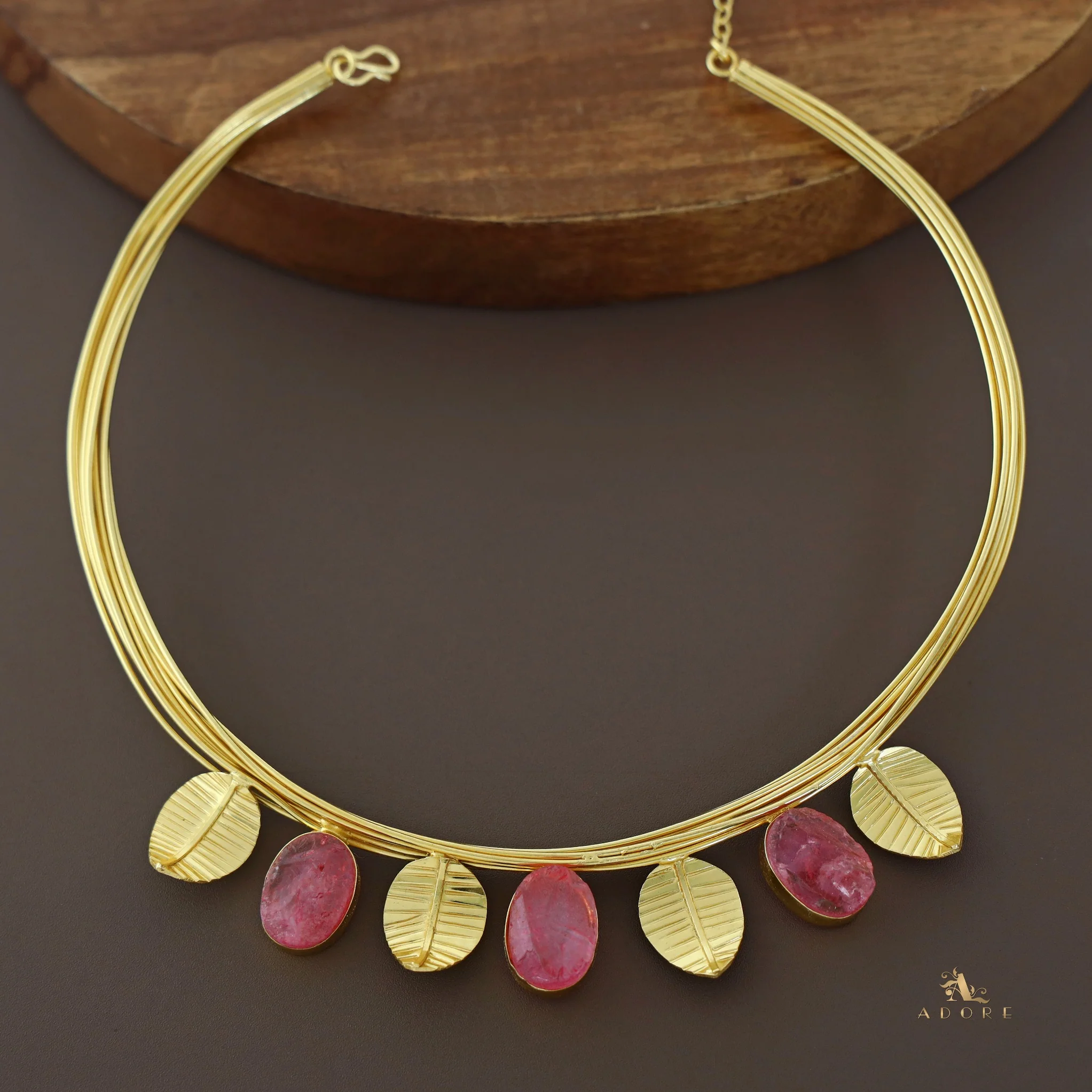 Golden Leaves And Tri Dyed Stone Neck Cuff - Image 7