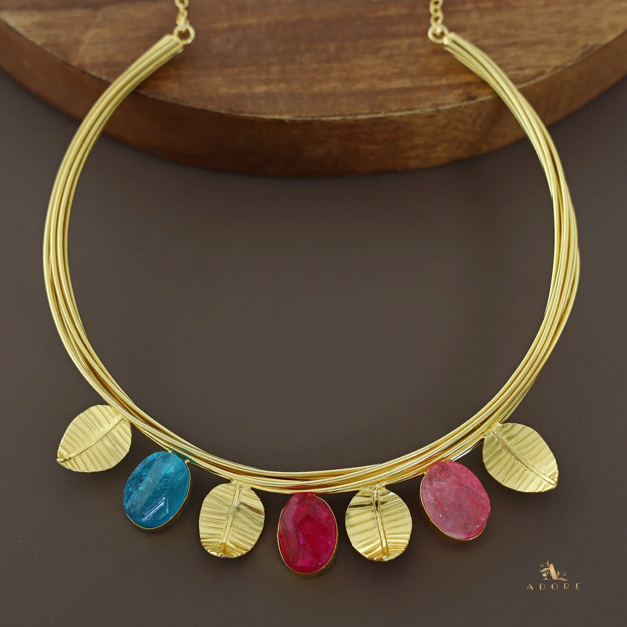 Golden Leaves And Tri Dyed Stone Neck Cuff - Image 8
