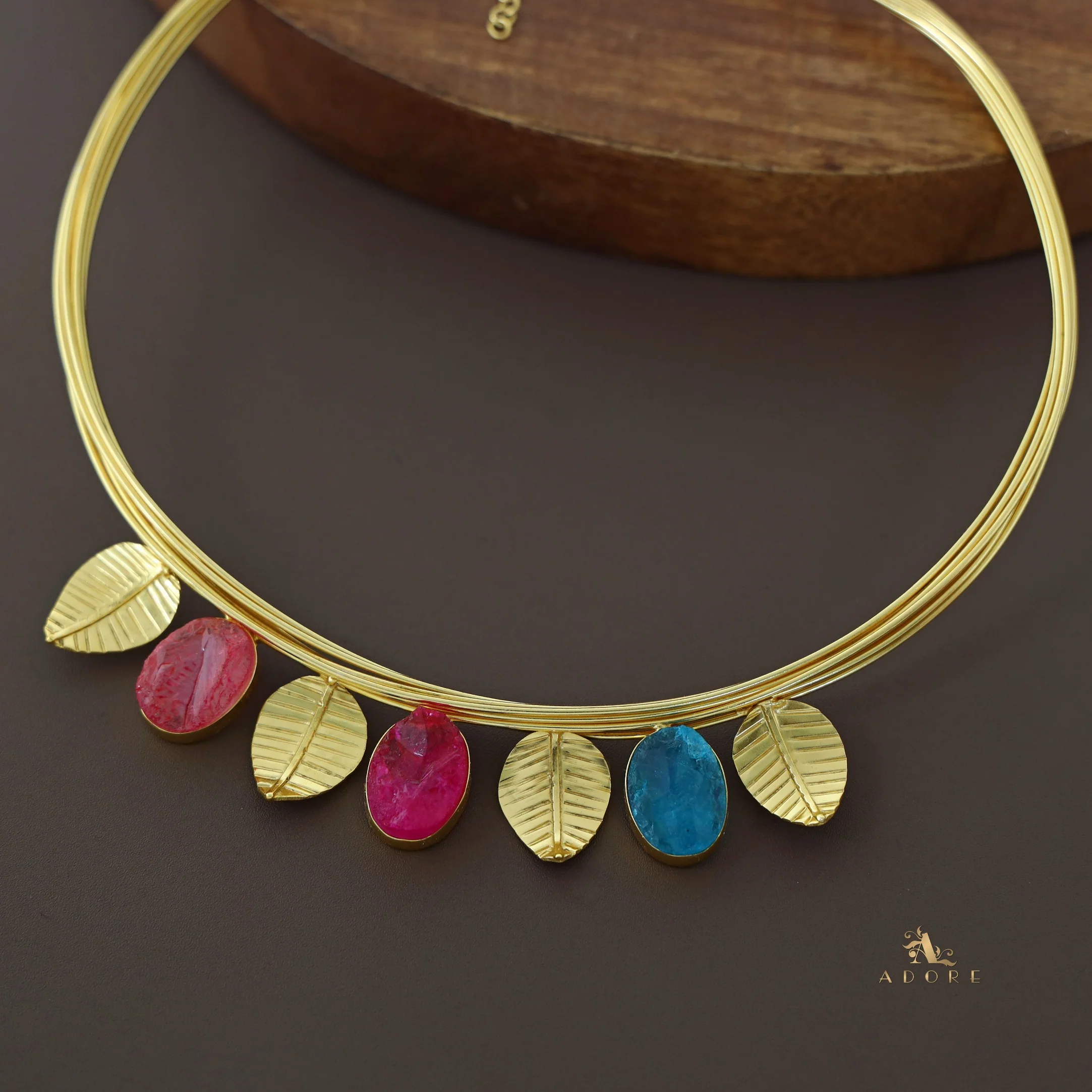 Golden Leaves And Tri Dyed Stone Neck Cuff - Image 9