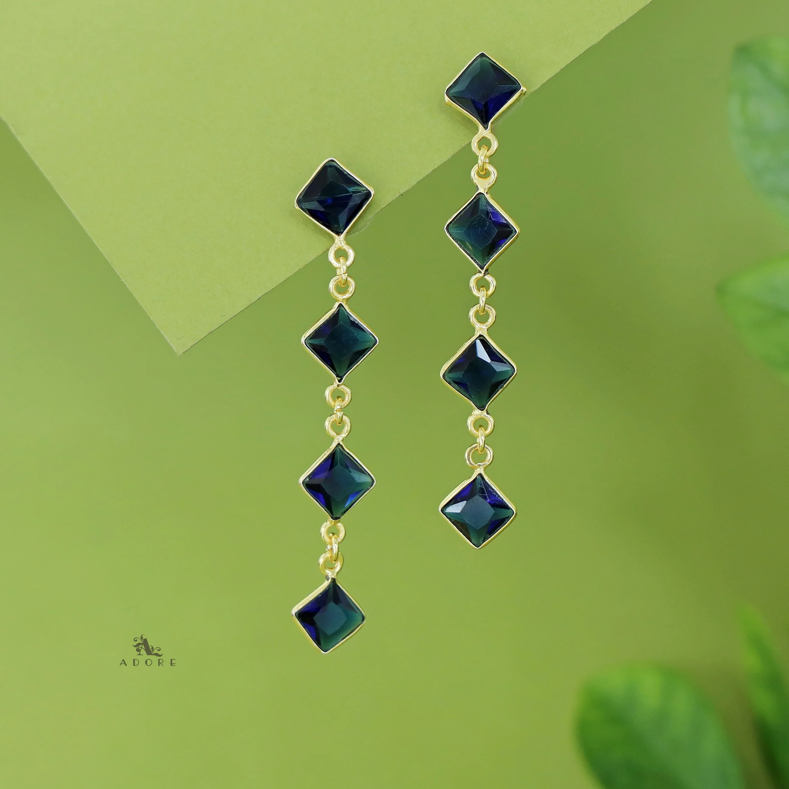 Golden Long Diamond Glossy Stone Earring - Image 10
