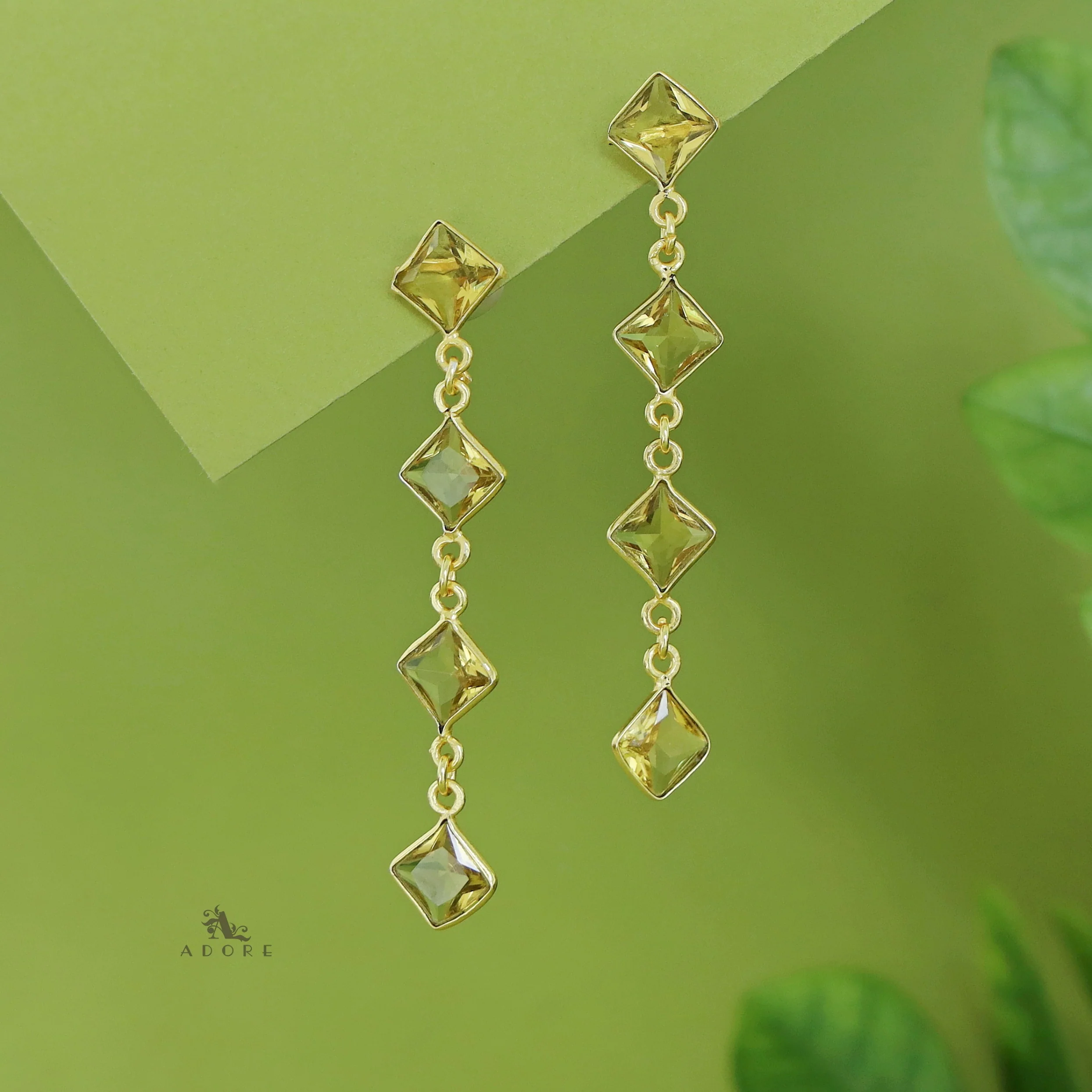 Golden Long Diamond Glossy Stone Earring - Image 11