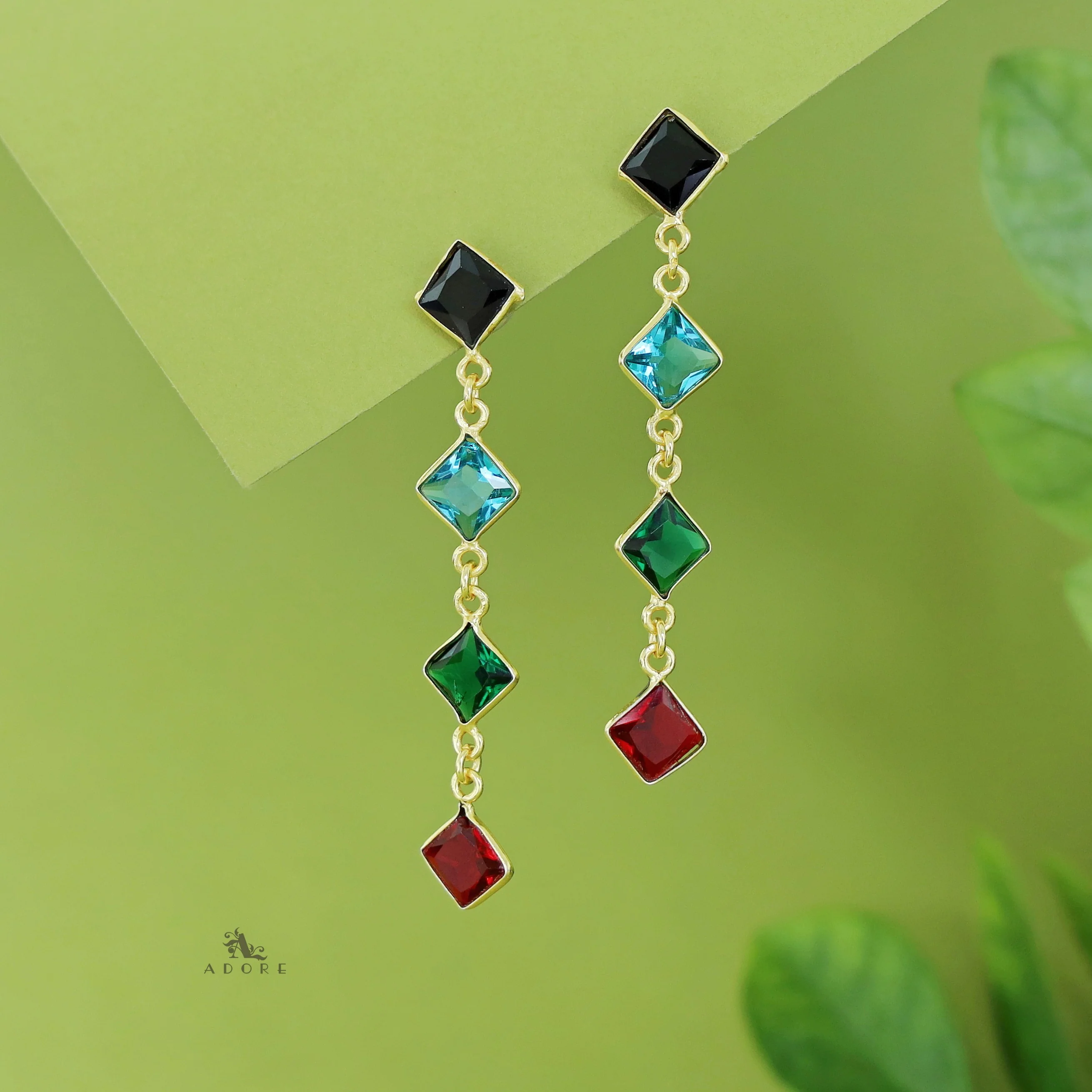 Golden Long Diamond Glossy Stone Earring - Image 12