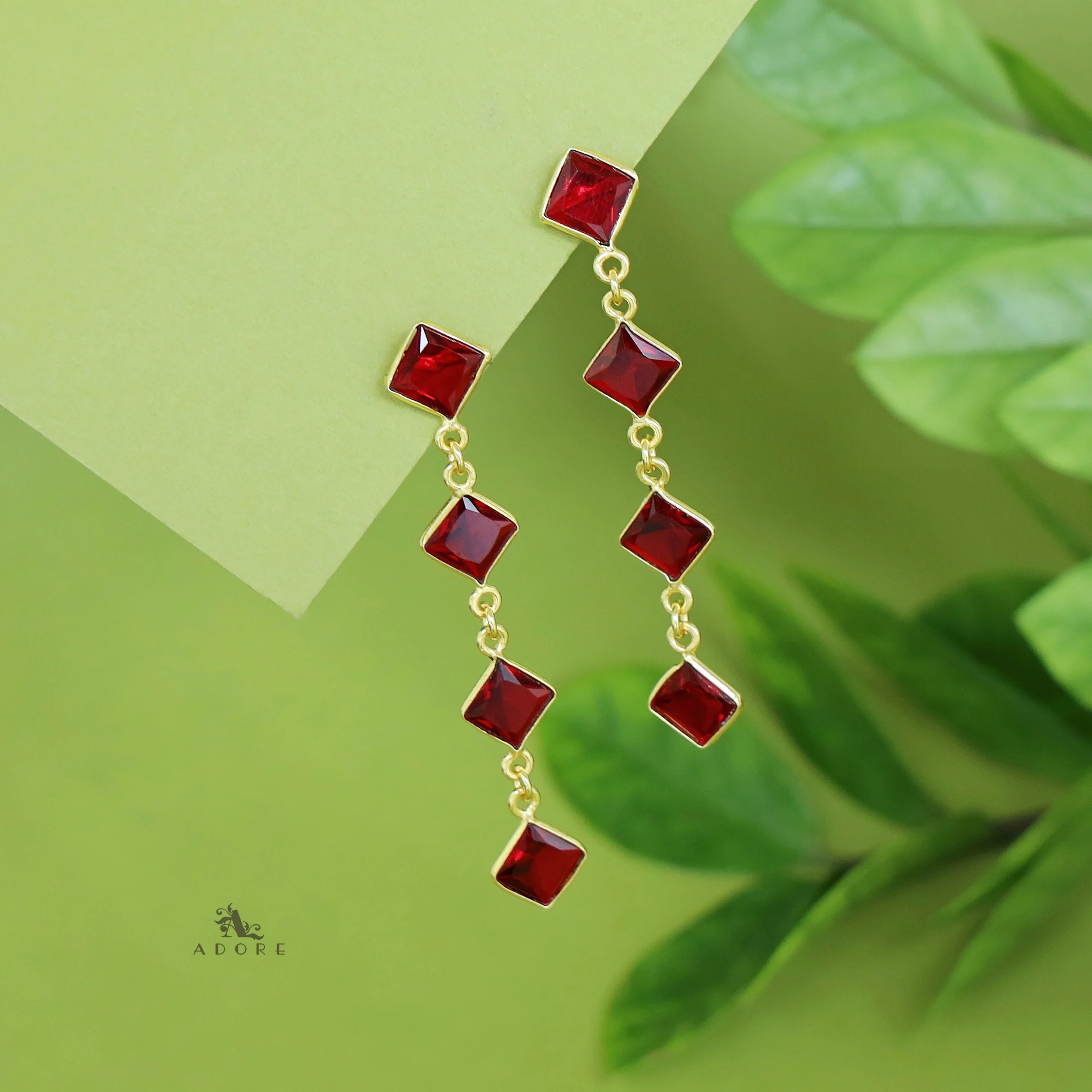 Golden Long Diamond Glossy Stone Earring - Image 13