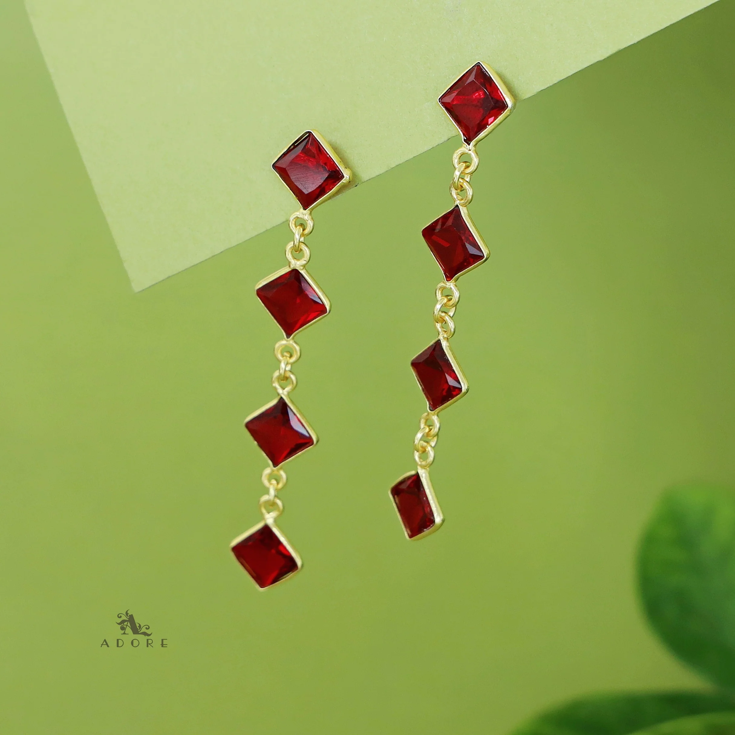 Golden Long Diamond Glossy Stone Earring - Image 14