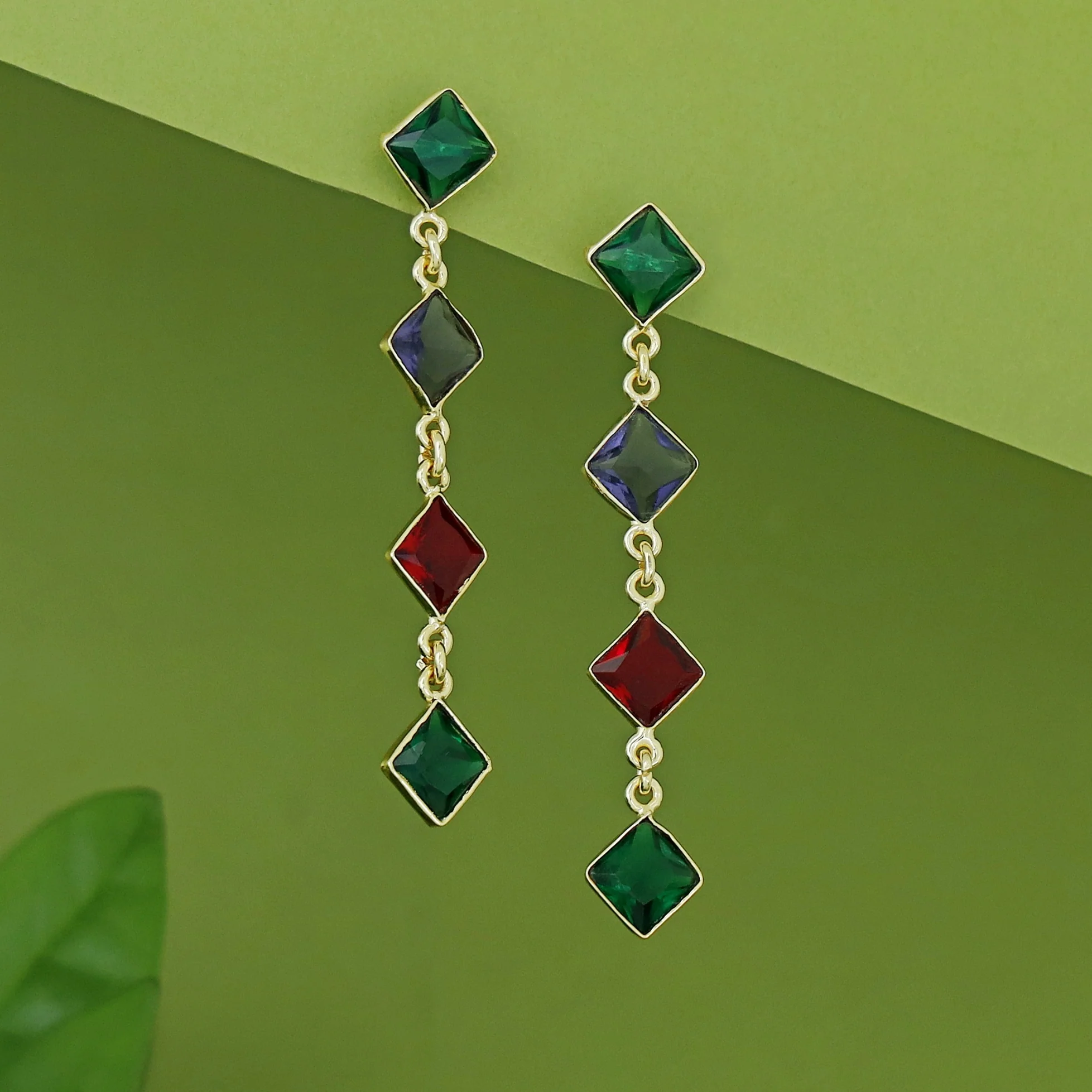 Golden Long Diamond Glossy Stone Earring - Image 15