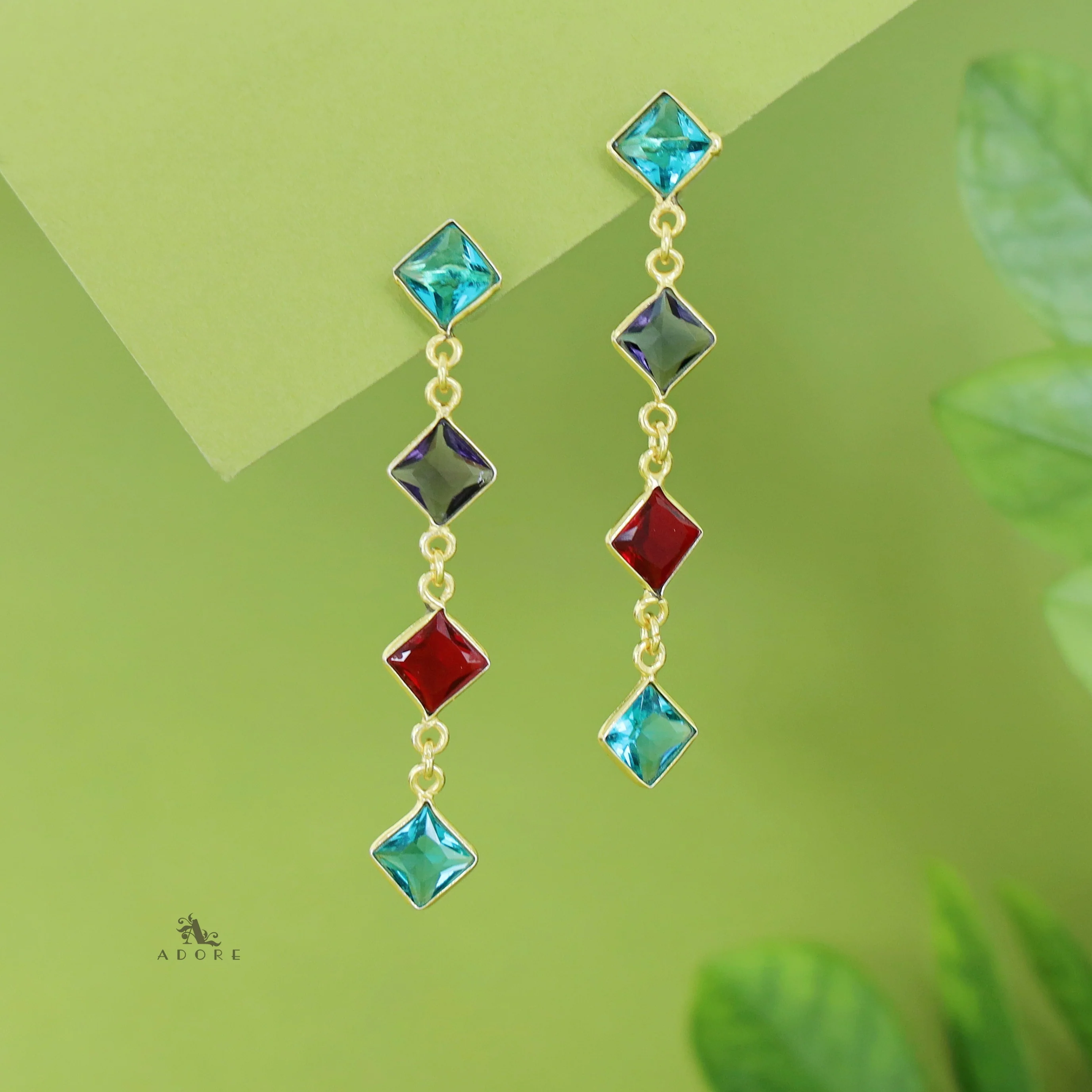 Golden Long Diamond Glossy Stone Earring - Image 2