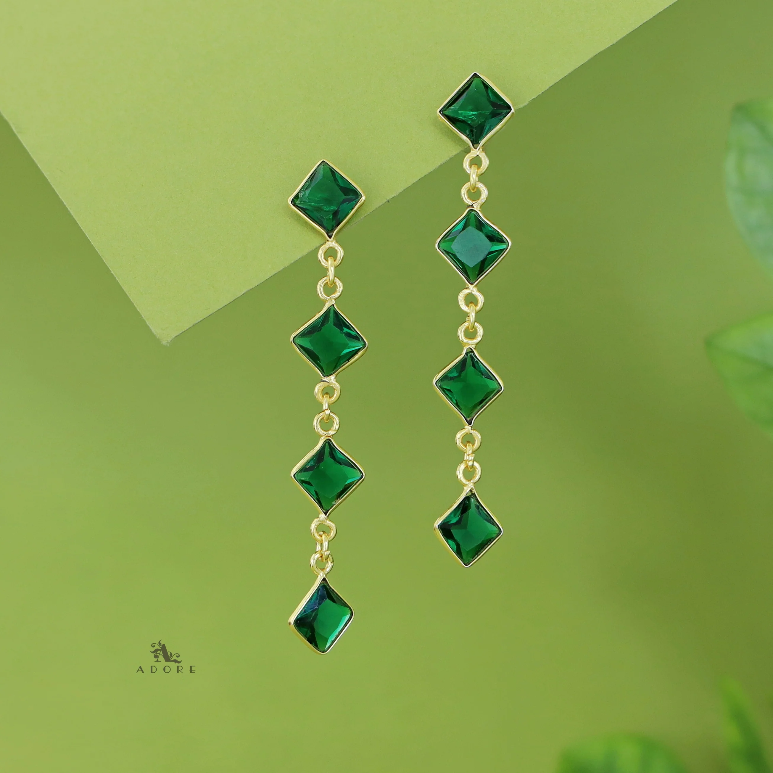 Golden Long Diamond Glossy Stone Earring - Image 3