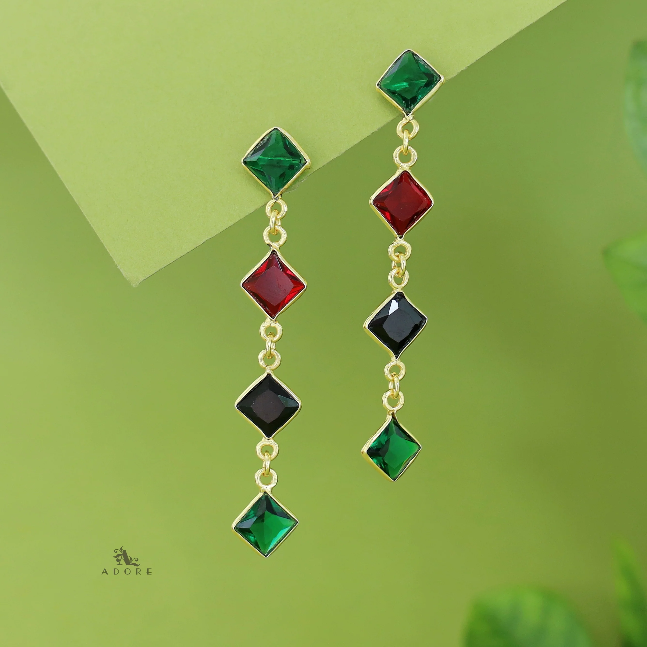 Golden Long Diamond Glossy Stone Earring - Image 4