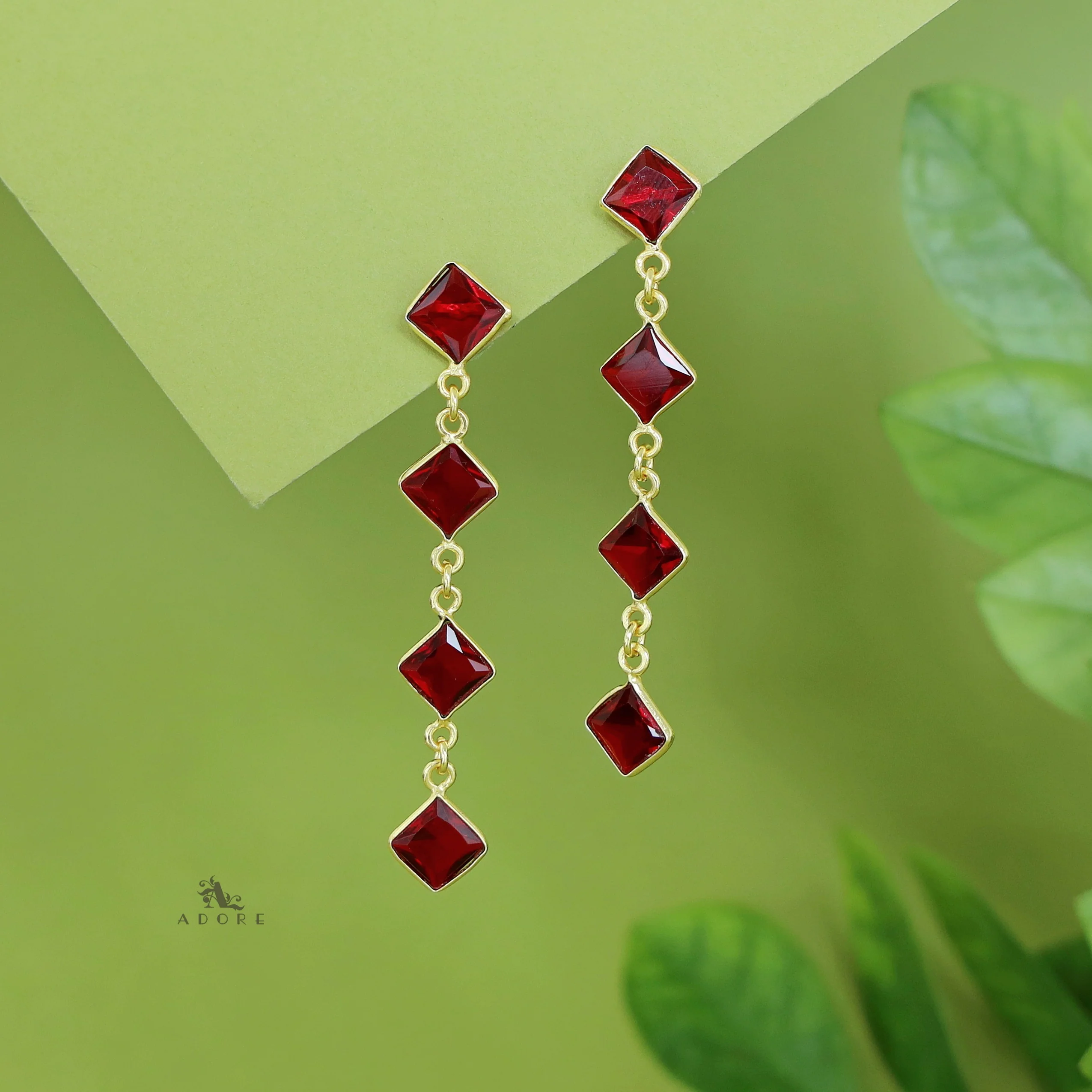 Golden Long Diamond Glossy Stone Earring - Image 5