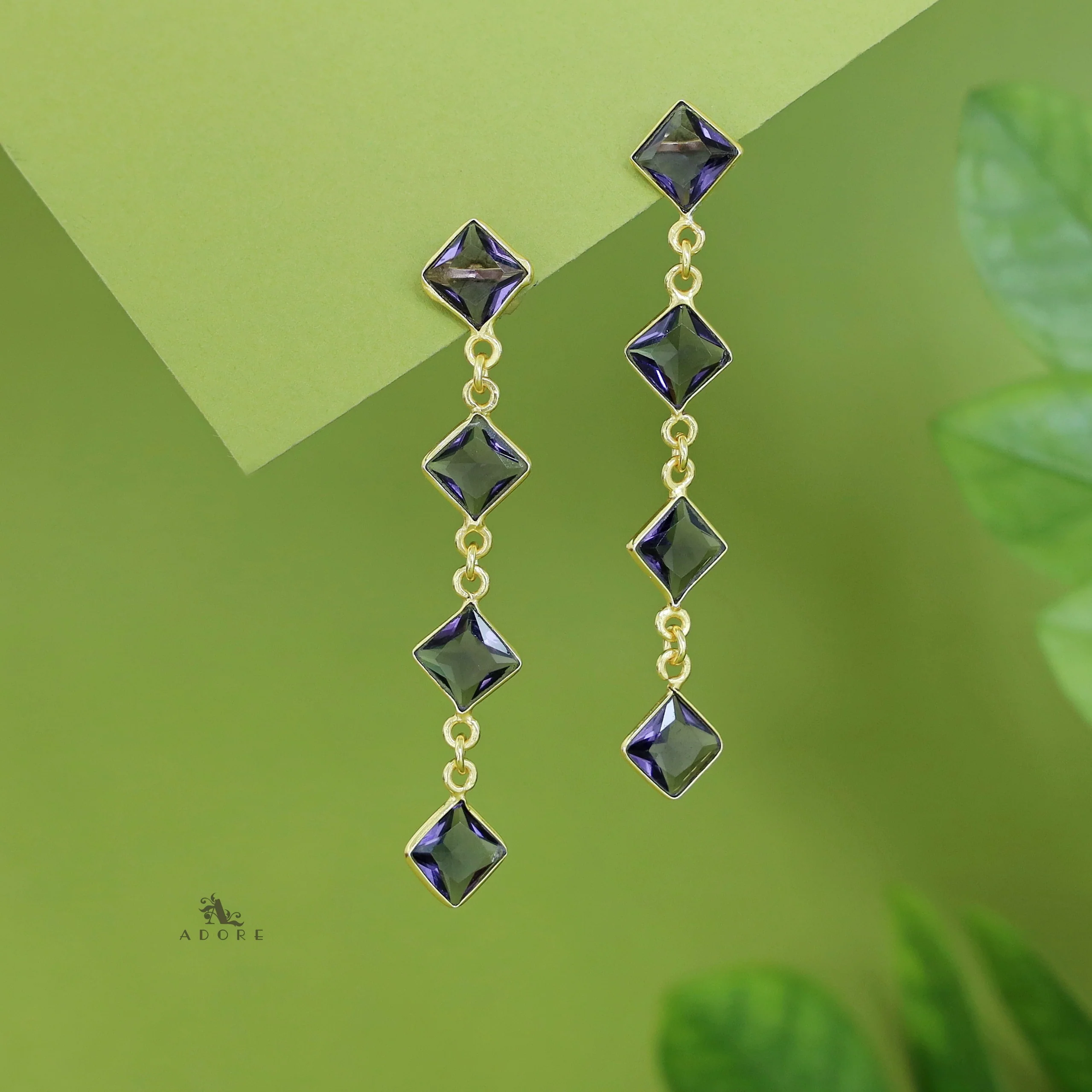 Golden Long Diamond Glossy Stone Earring - Image 6