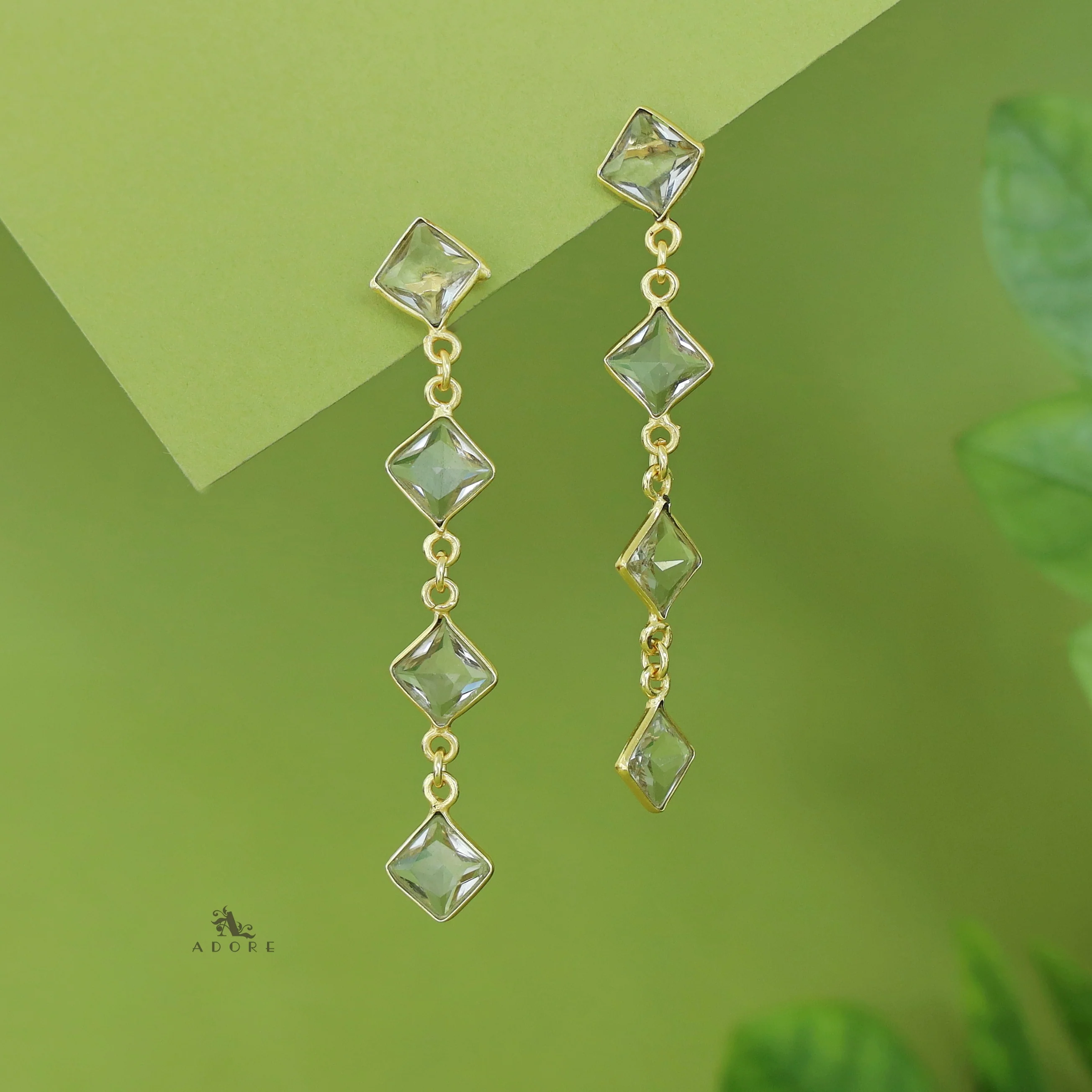 Golden Long Diamond Glossy Stone Earring - Image 7