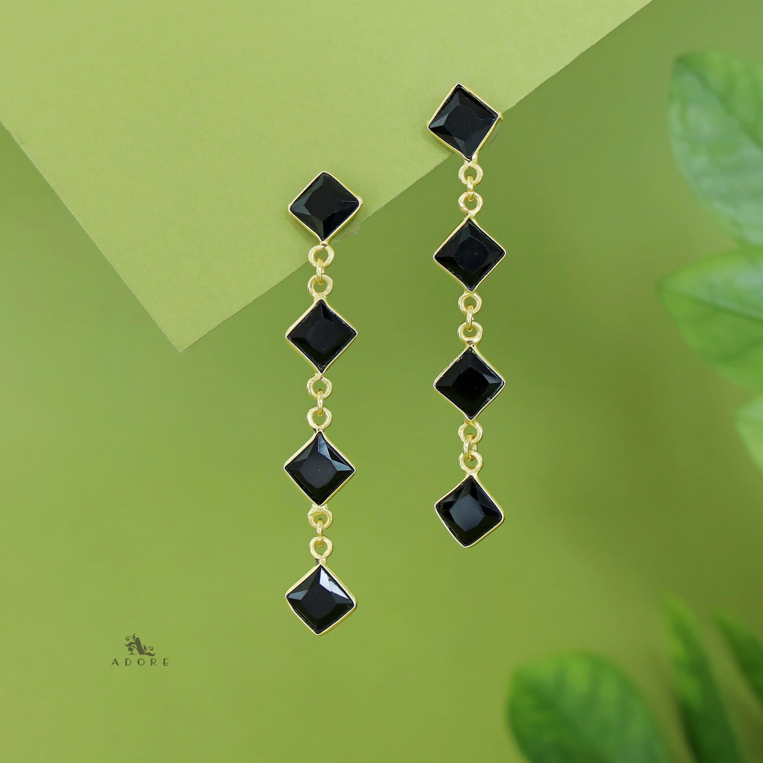 Golden Long Diamond Glossy Stone Earring - Image 8