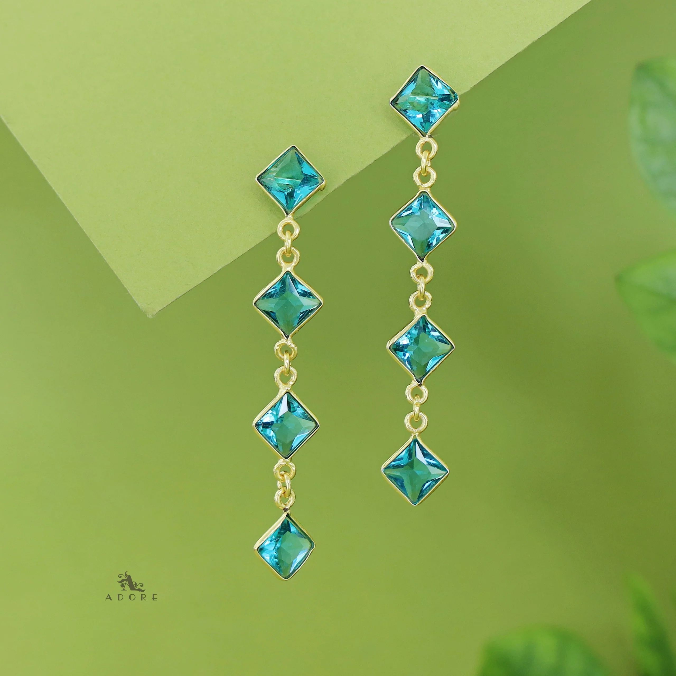 Golden Long Diamond Glossy Stone Earring - Image 9