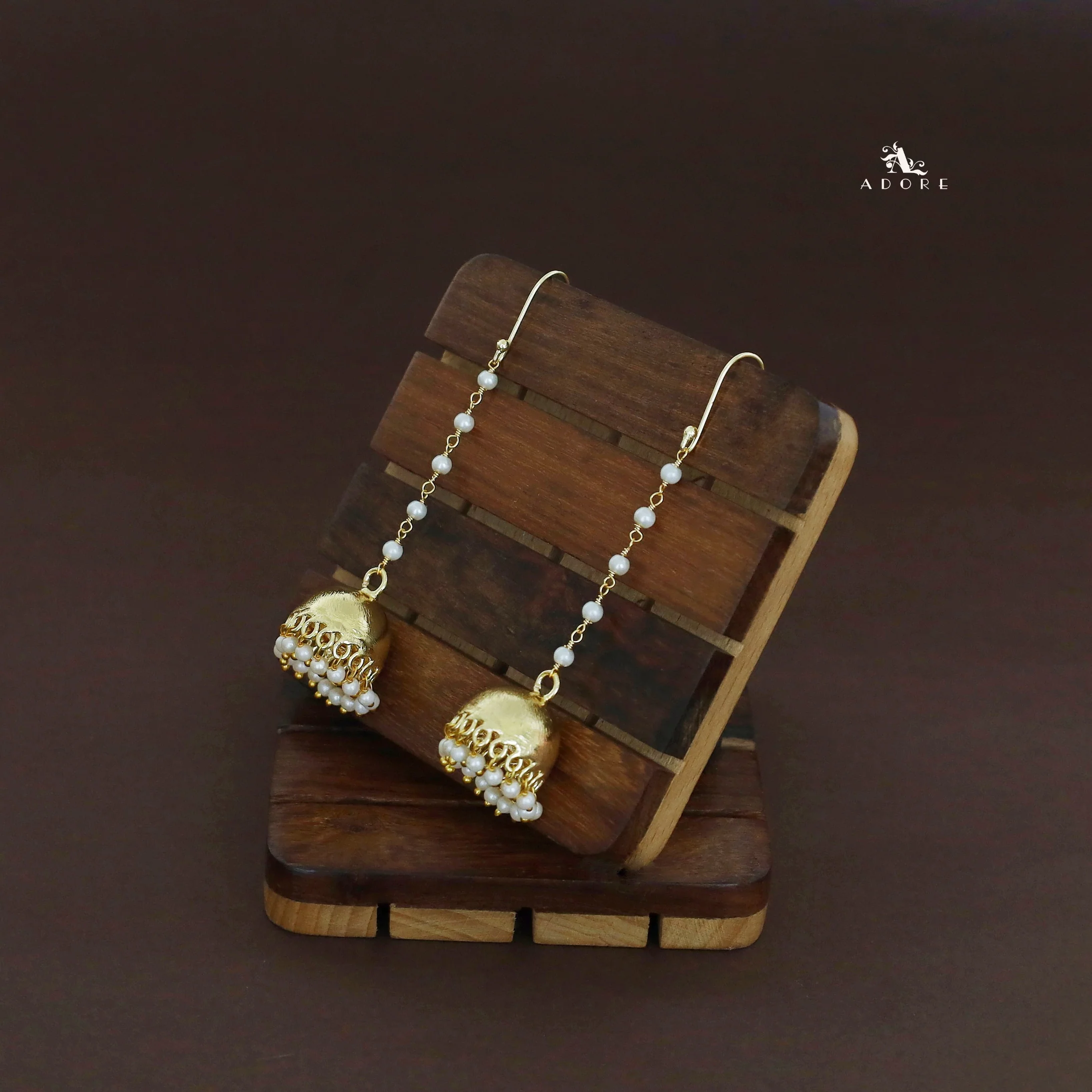 Golden Long Pearl Hanging Drop Jhumka - Image 5