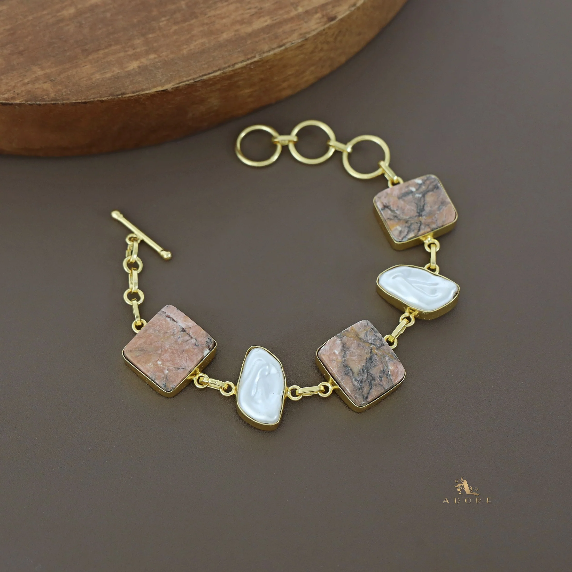 Golden Marble Textured MOP Bracelet - Image 3