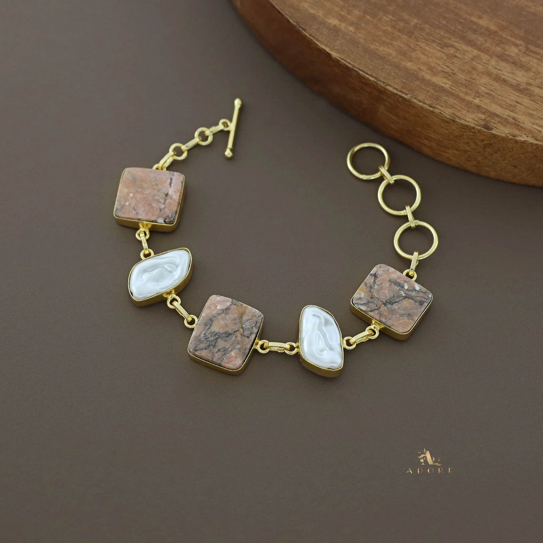 Golden Marble Textured MOP Bracelet - Image 6