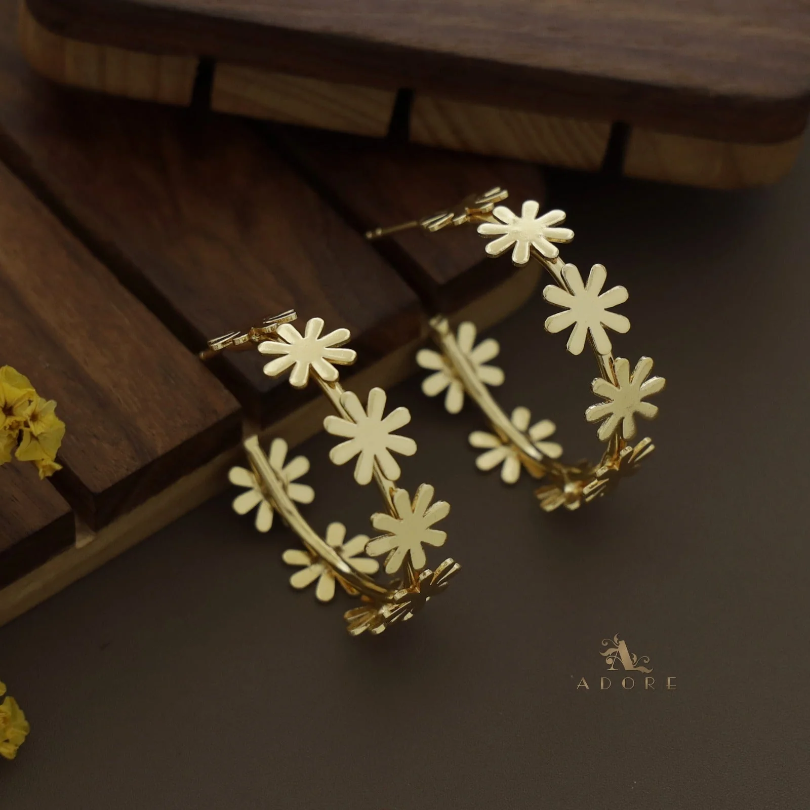 Golden Midhila Flower Hoop Earring - Image 2