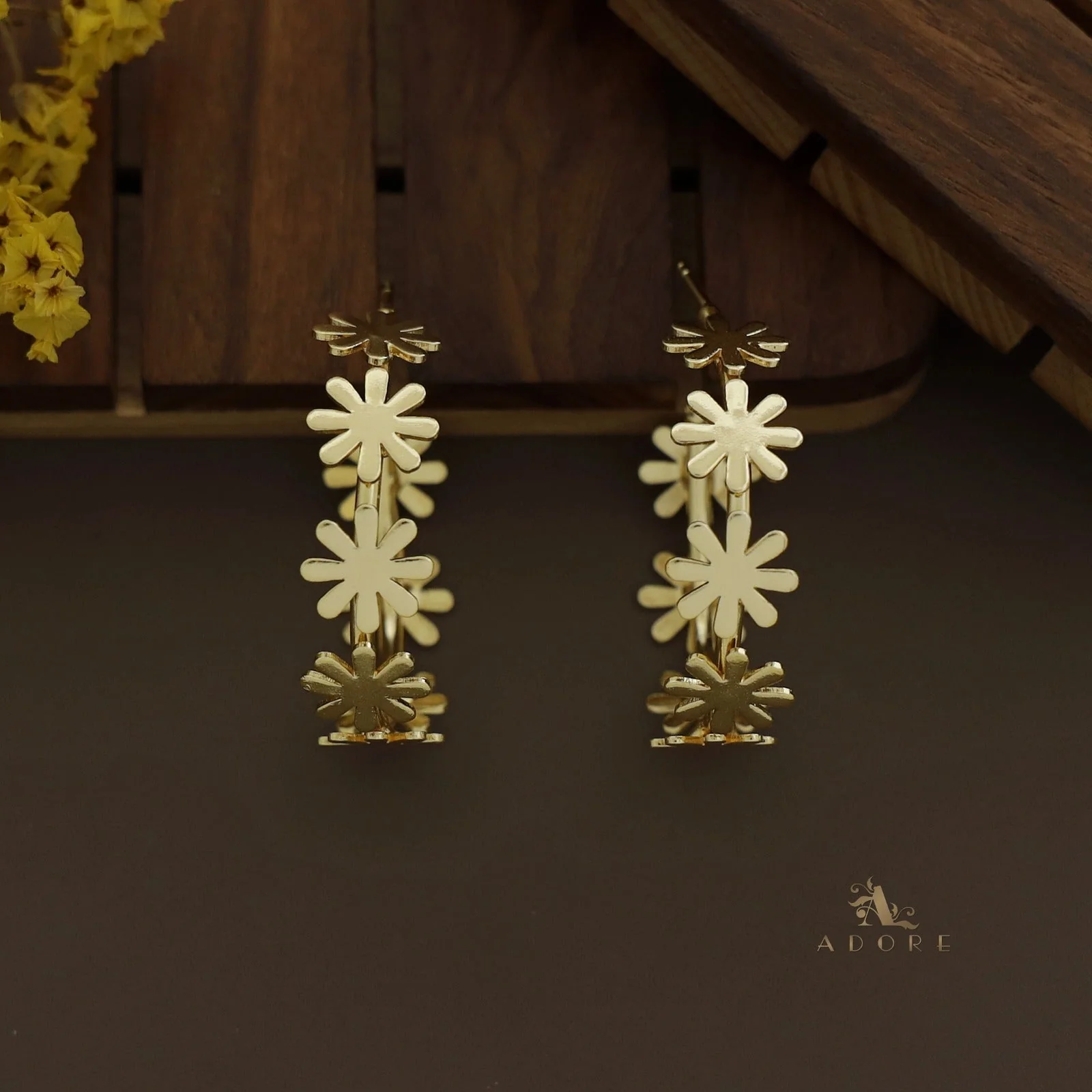 Golden Midhila Flower Hoop Earring - Image 3